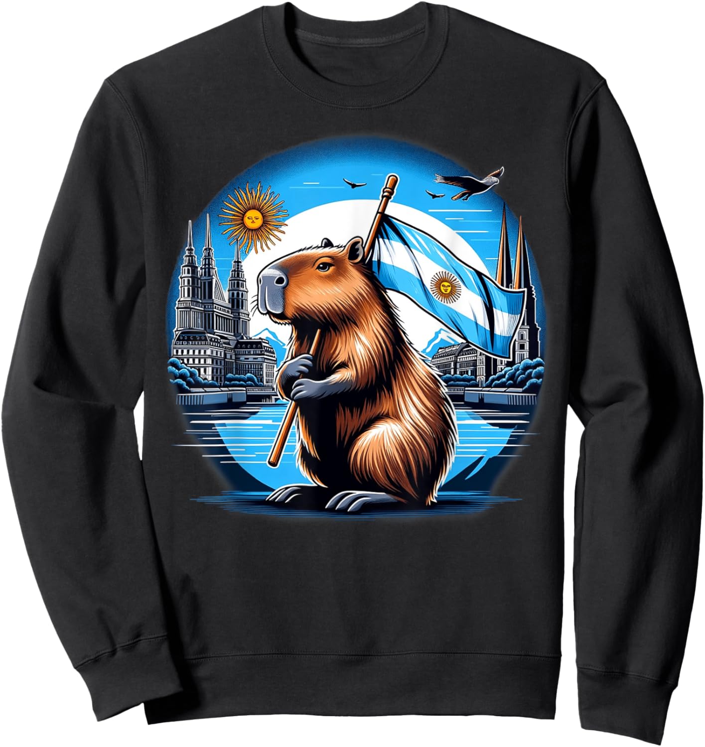 Argentina Flag Capybara - National Day Capivara Sweatshirt - Sweatshirt | Black