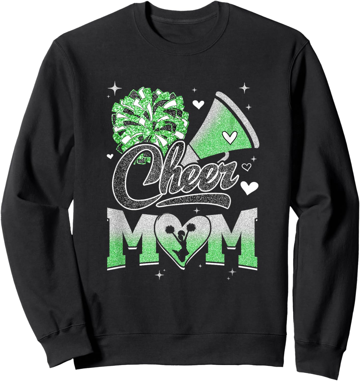 Cheer Mom Green Cheerleading Football Graphic Sweatshirt - Sweatshirt | Black