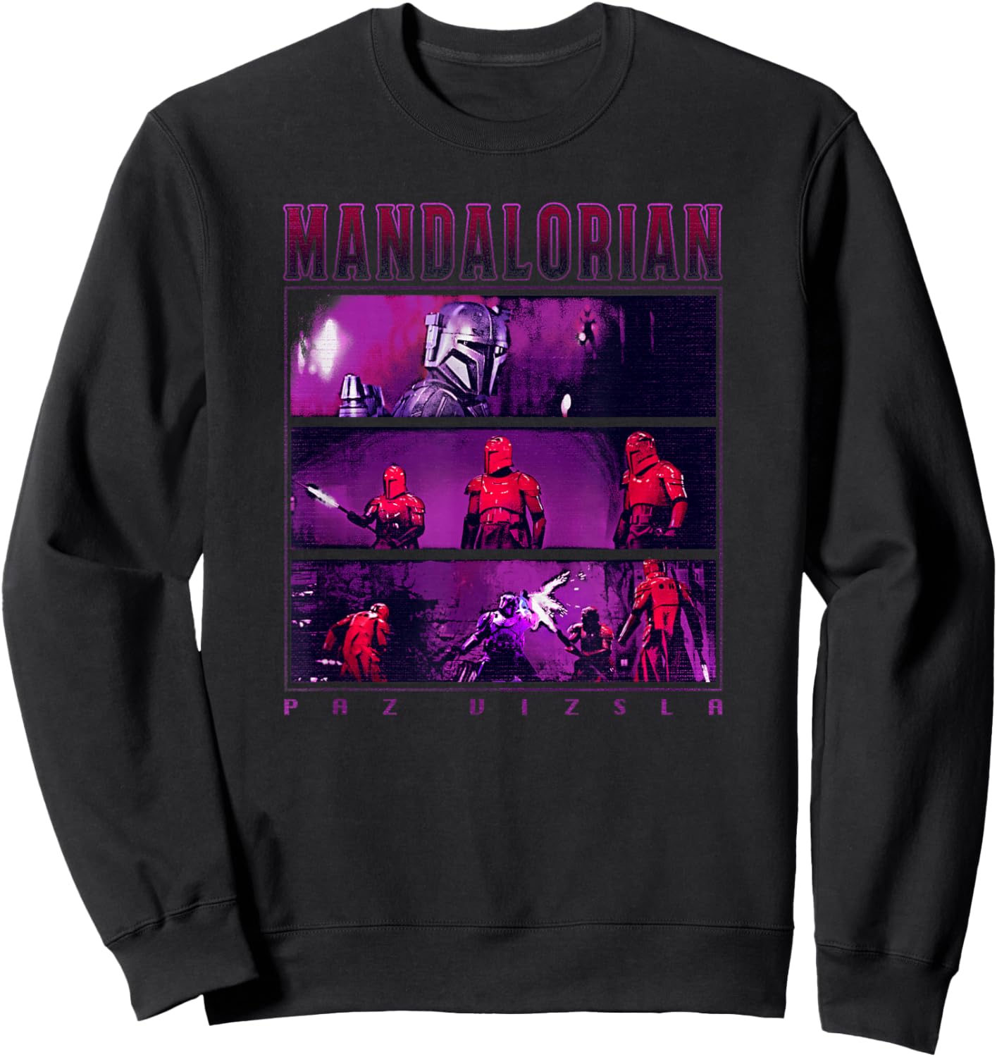 Star Wars: The Mandalorian Paz Vizsla Retro Panels Poster Sweatshirt - Sweatshirt | Black