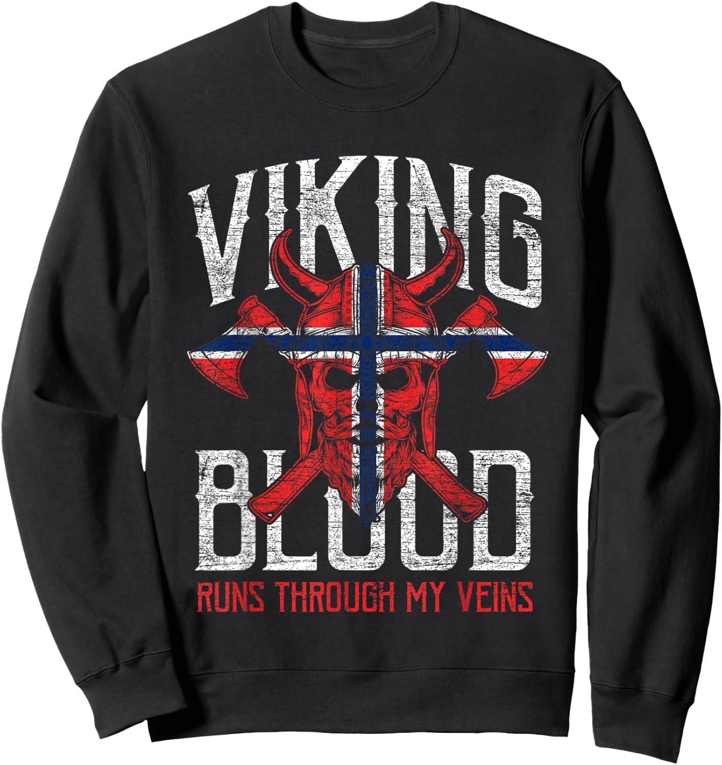 Norwegen Flag Viking Blood Gifts Skull Vintage Norway Sweatshirt - Sweatshirt | Black
