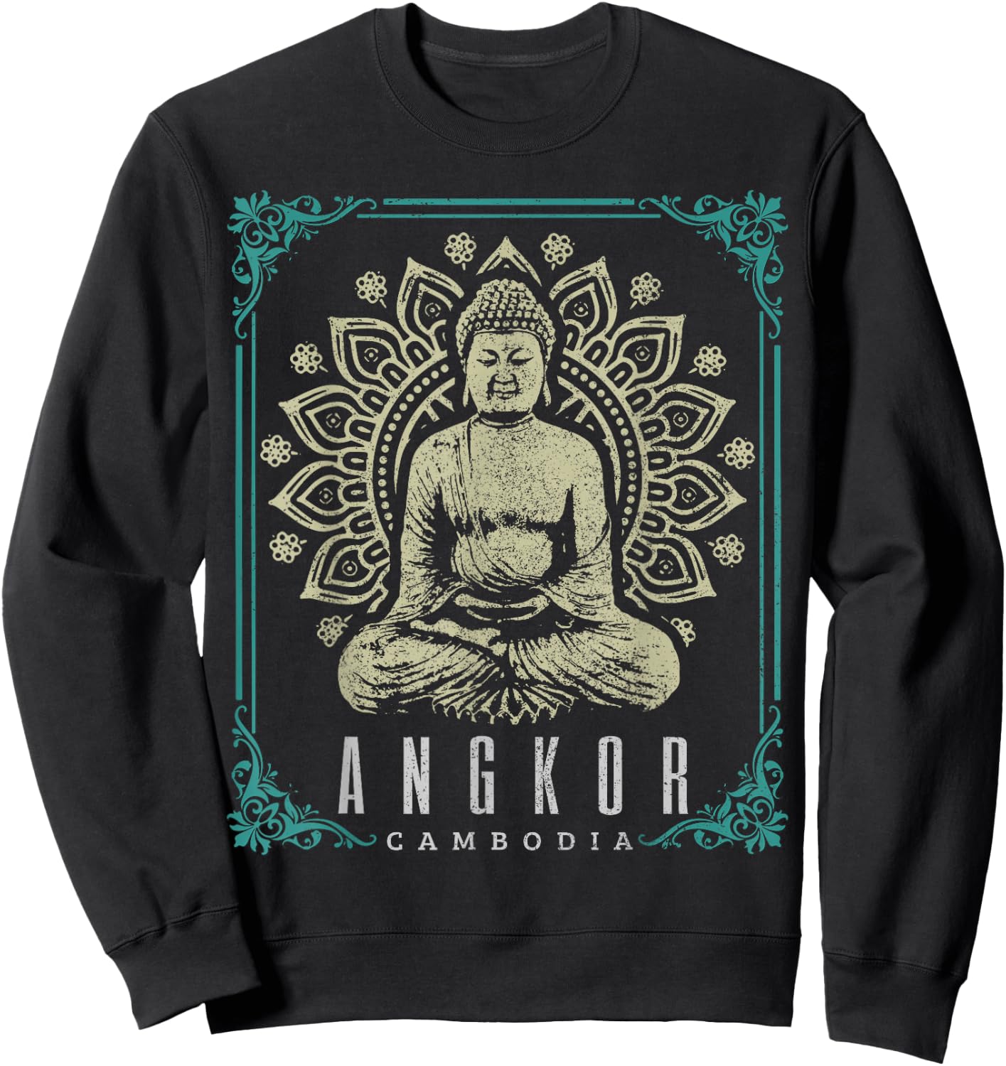 Angkor Wat Cambodia Buddha Temple Vintage Souvenir Sweatshirt - Sweatshirt | Black