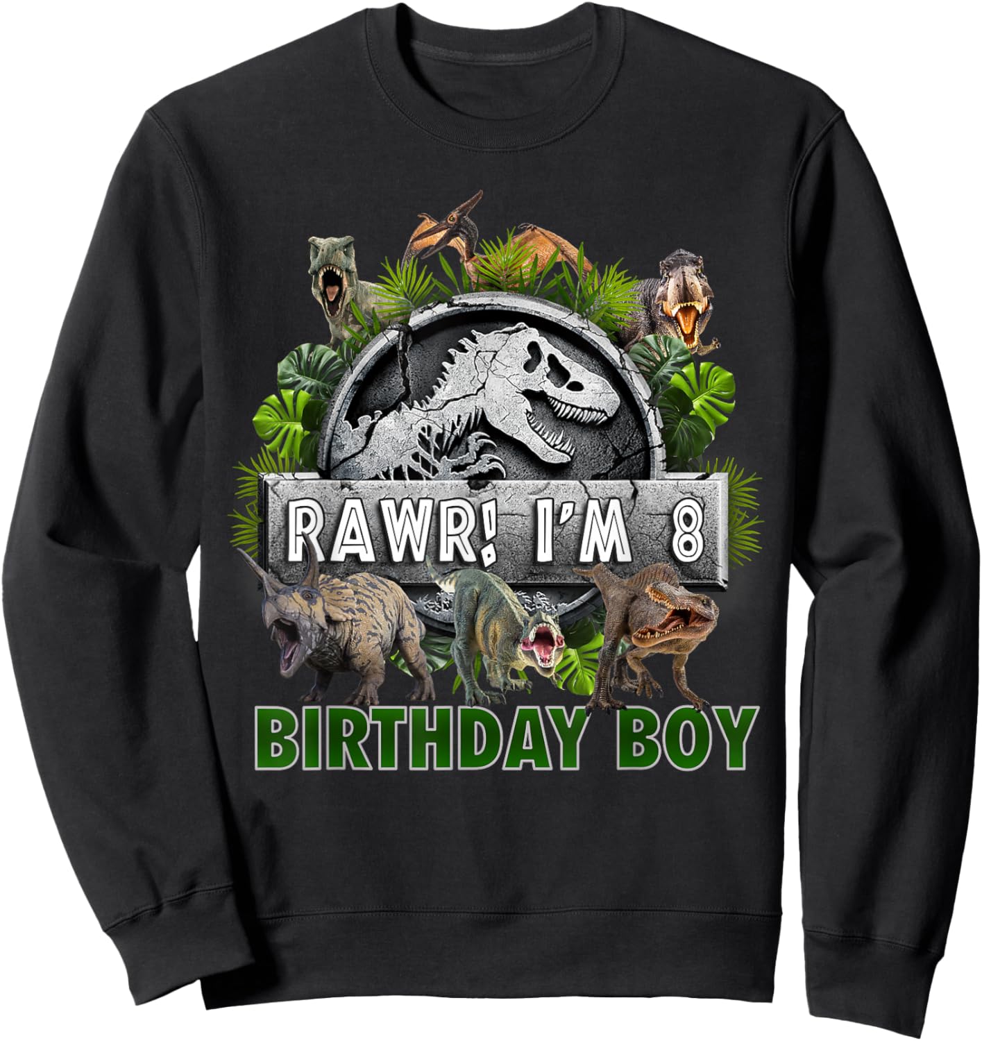 Kids 8 Year Old Shirt 8th Birthday Boy T Rex Dinosaur Sweatshirt - Sweatshirt | Black