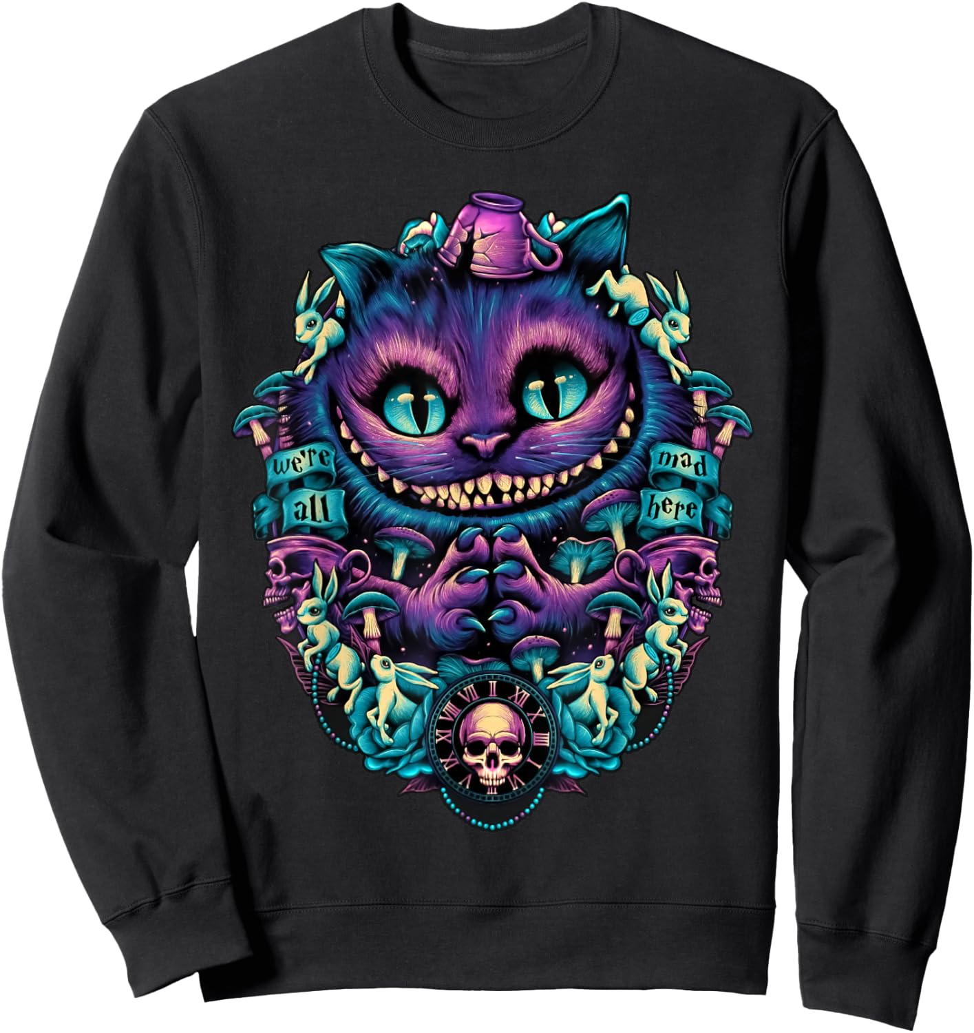 Cheshire Cat Shirt Alice in Wonderland Graphic Sweatshirt - Sweatshirt | Black