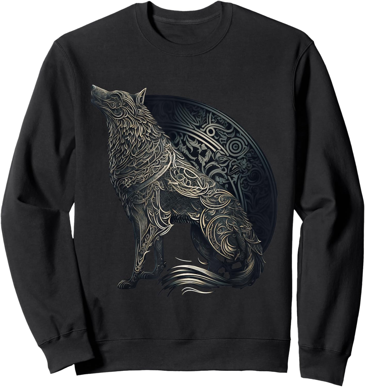 Wolf silhouette, Gaelic Celtic style, ornaments animal norse Sweatshirt - Sweatshirt | Black