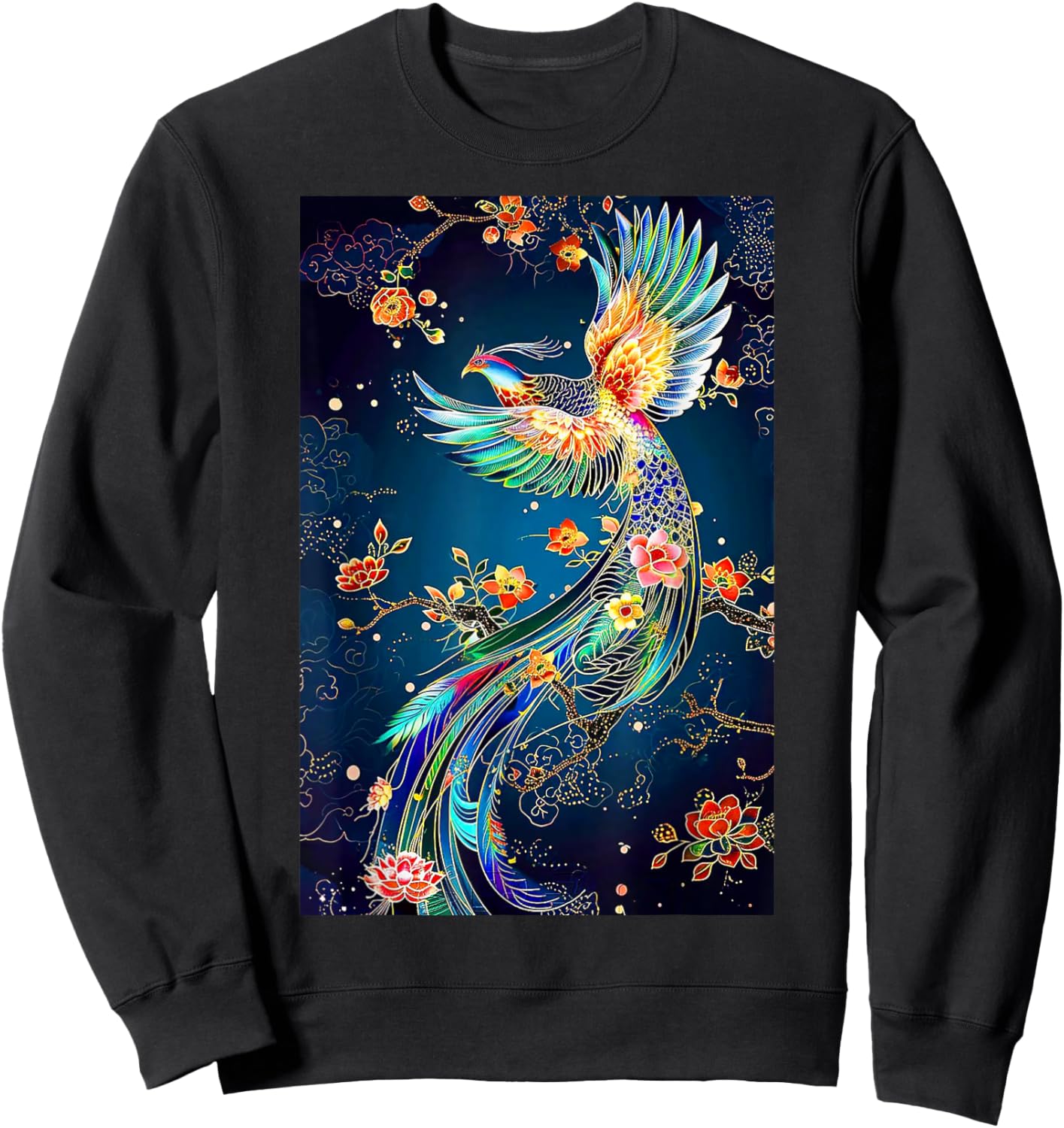 Phoenix Bird Japanese Vintage Asian Flying Sweatshirt - Sweatshirt | Black