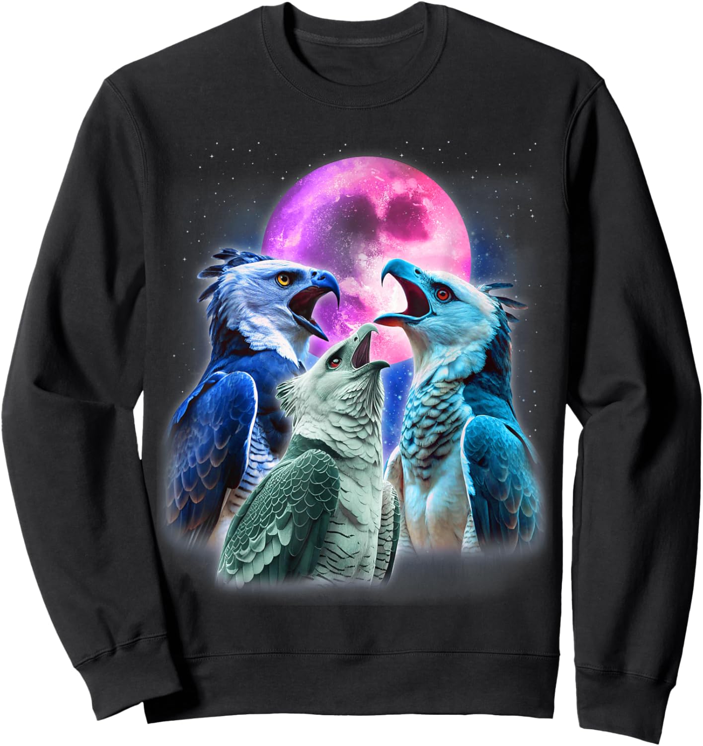 3 Harpy Eagles Howling At The Moon Funny Eagle Bird Lover Sweatshirt - Sweatshirt | Black