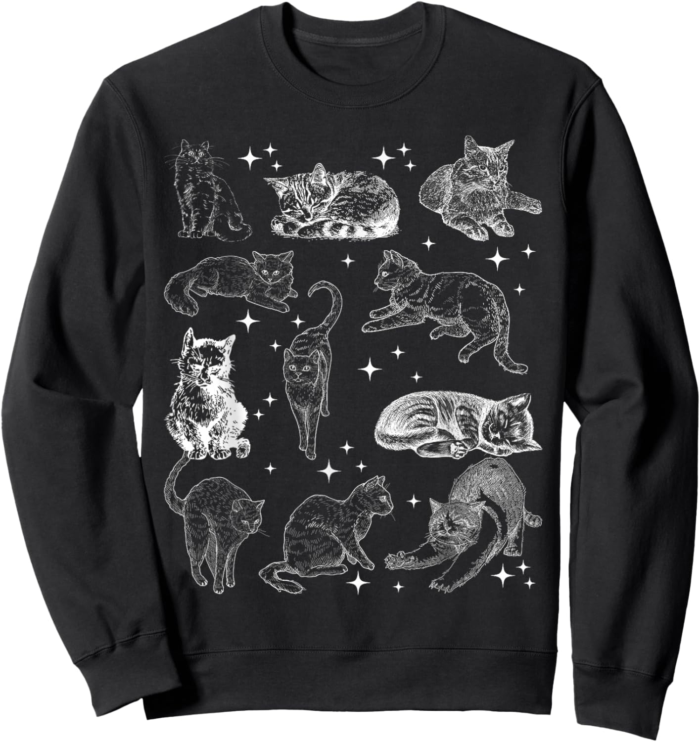 Vintage 90s Tattoo Cat Retro Kitten Nature Cat Lover Cat Mom Sweatshirt - Sweatshirt | Black