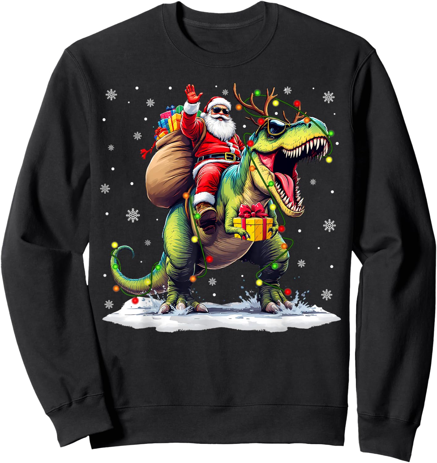 Santa Riding Dinosaur T rex Christmas Boys Men Xmas Squad Sweatshirt - Sweatshirt | Black