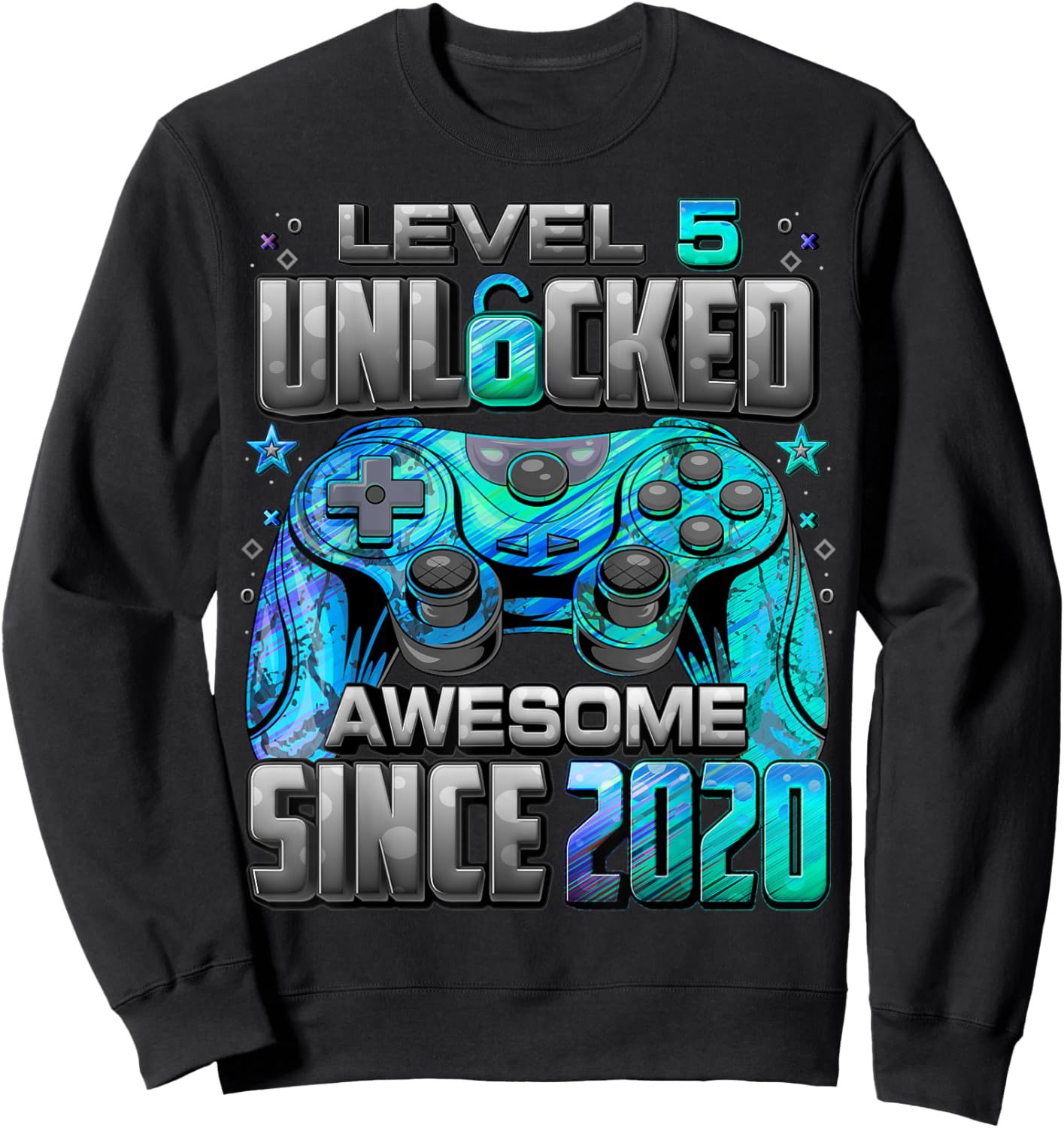 Level 5 Unlocked Awesome Since 2020 5th Birthday Gaming Sweatshirt - Sweatshirt | Black