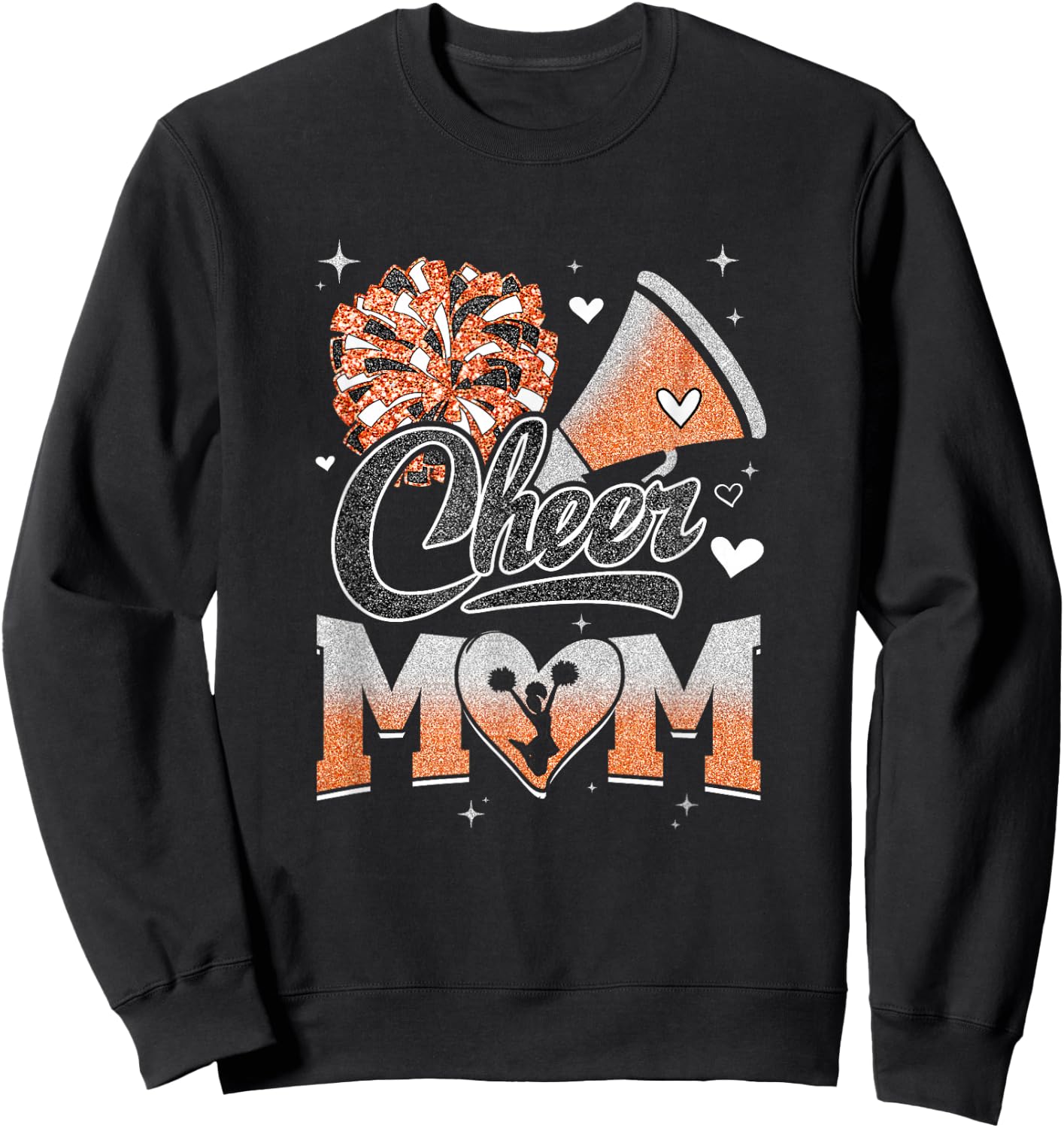 Cheer Mom Orange Cheerleading Football Graphic Sweatshirt - Sweatshirt | Black