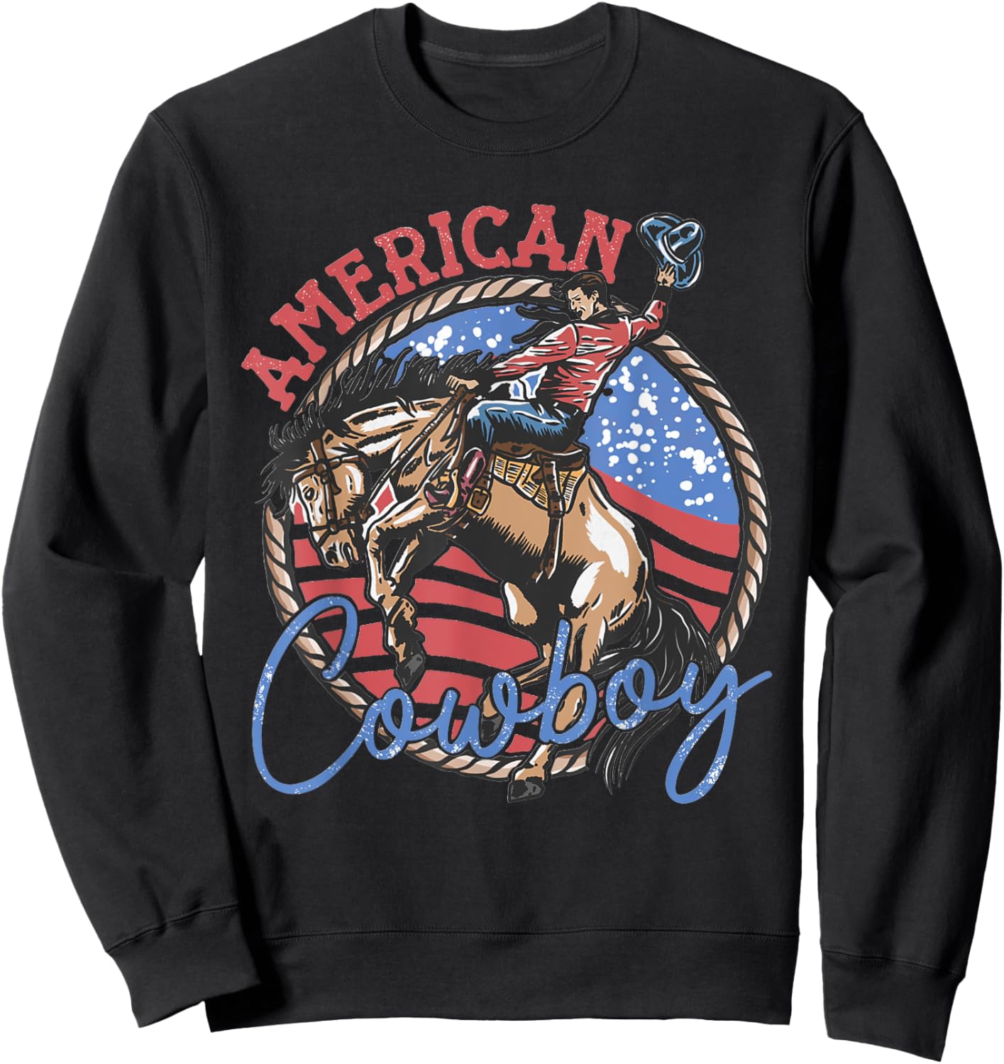 Cowboy Riding Horses Retro Western 4th Of July Patriotic USA Sweatshirt - Sweatshirt | Black