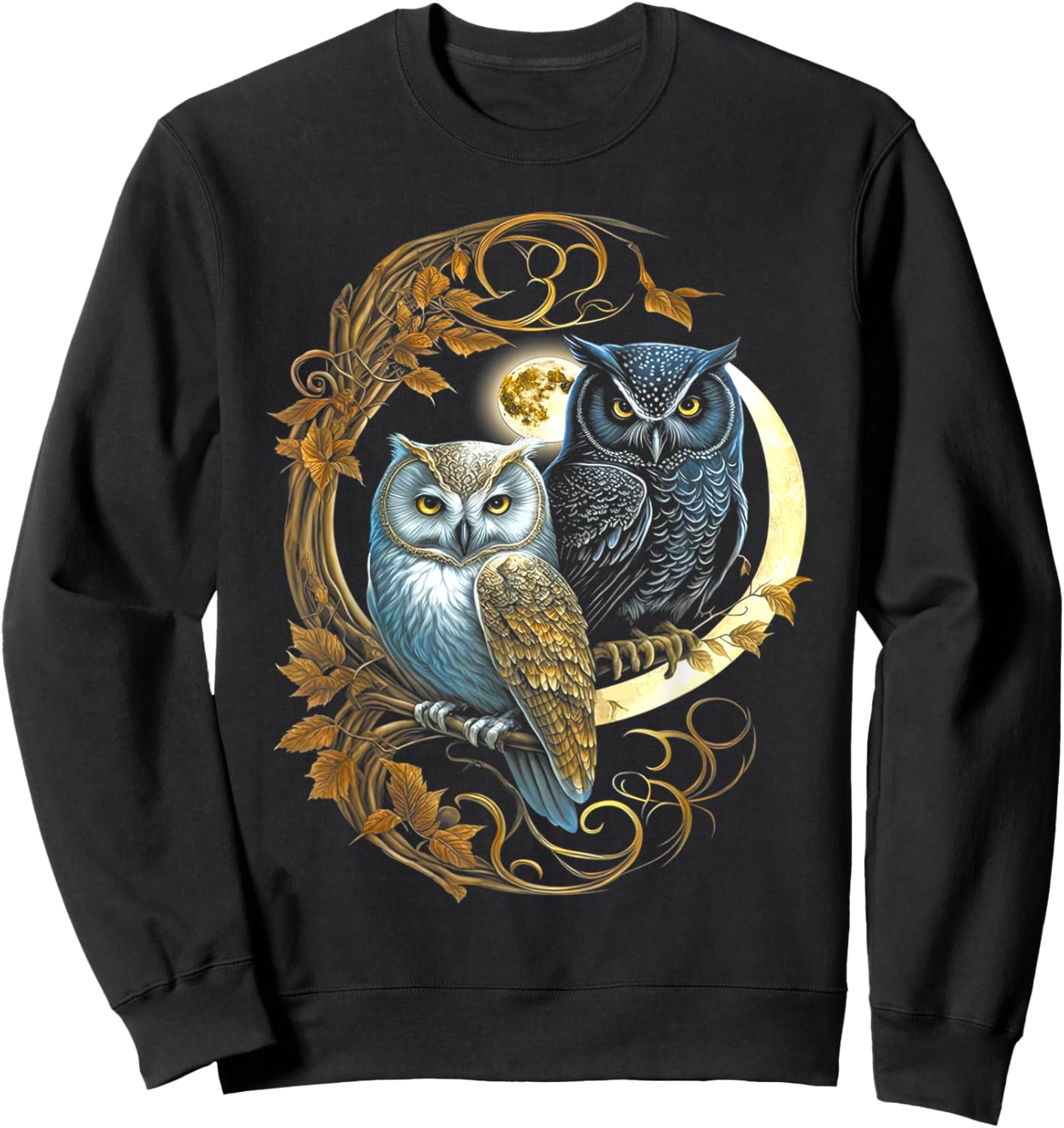 Owls Moon Tree Viking Valhalla North Myths Sweatshirt - Sweatshirt | Black