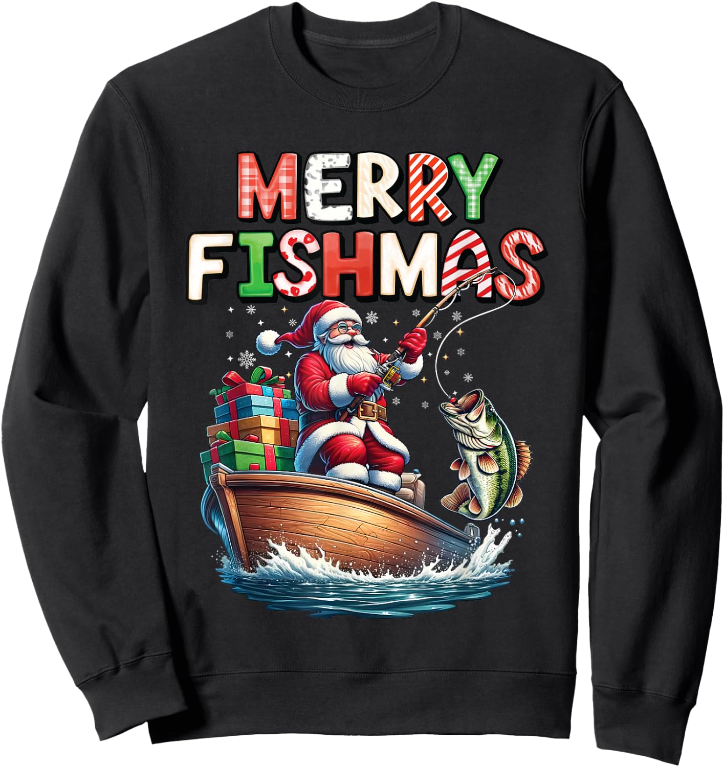 Merry Fishmas Santa Fishing Lovers Funny Fisherman Christmas Sweatshirt - Sweatshirt | Black