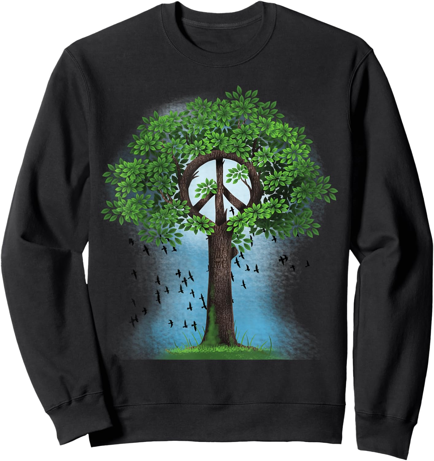 Peace Sign Hippie Retro Tree Nature Peace Symbol Unity Birds Sweatshirt - Sweatshirt | Black