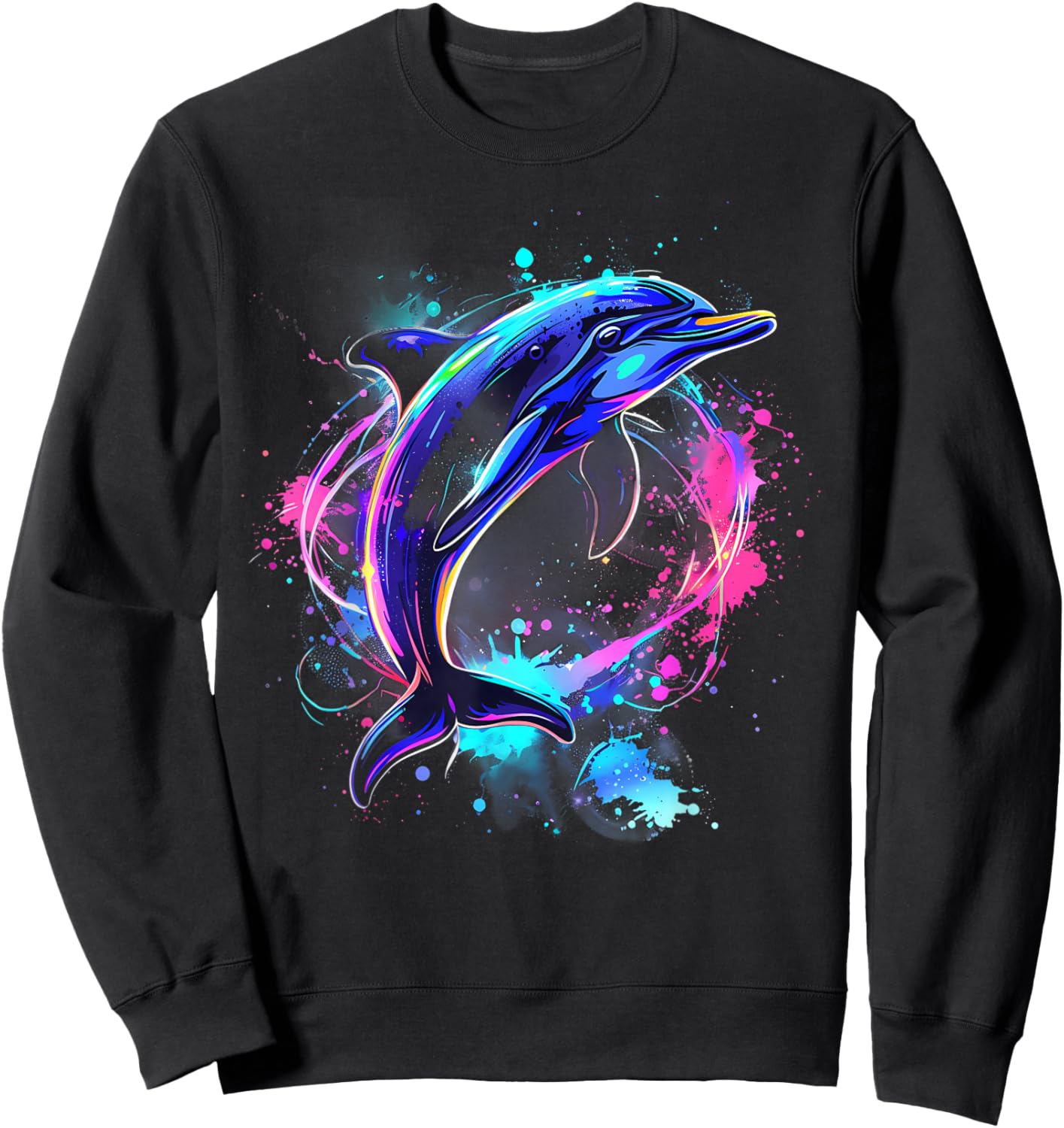 Dolphin Watercolor Sea Ocean Animal Ocean Sea Dolphin Sweatshirt - Sweatshirt | Black