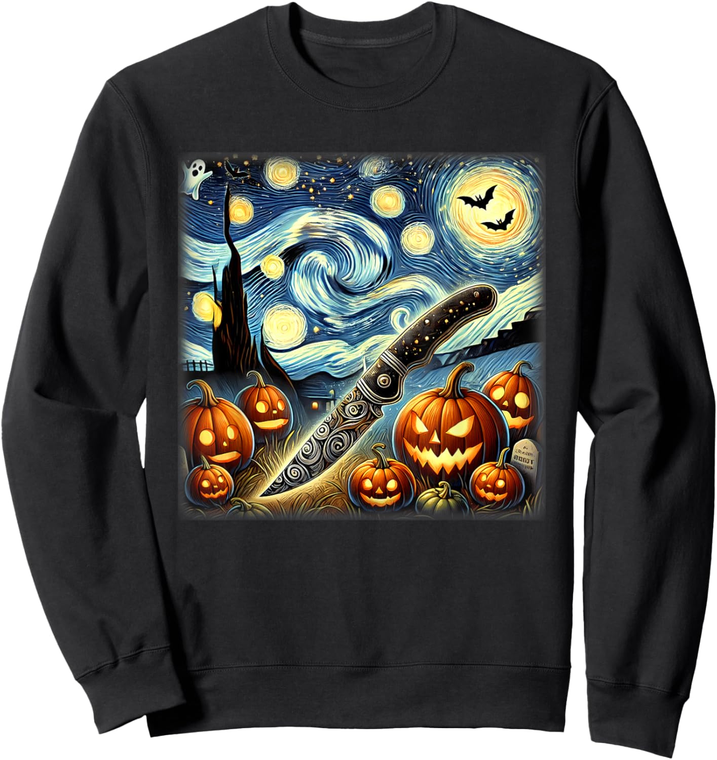 Starry Night Knife Chef Halloween Sweatshirt - Sweatshirt | Black
