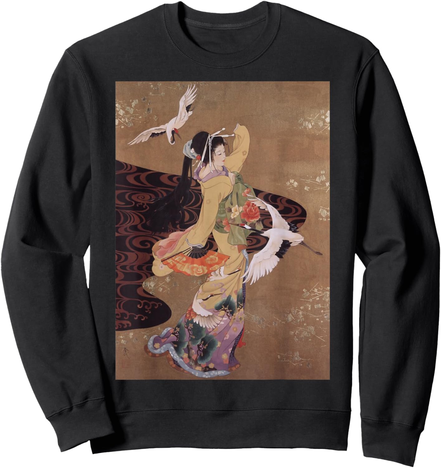 Dance of Cranes Japanese Retro Art Small Sweatshirt - Sweatshirt | Black
