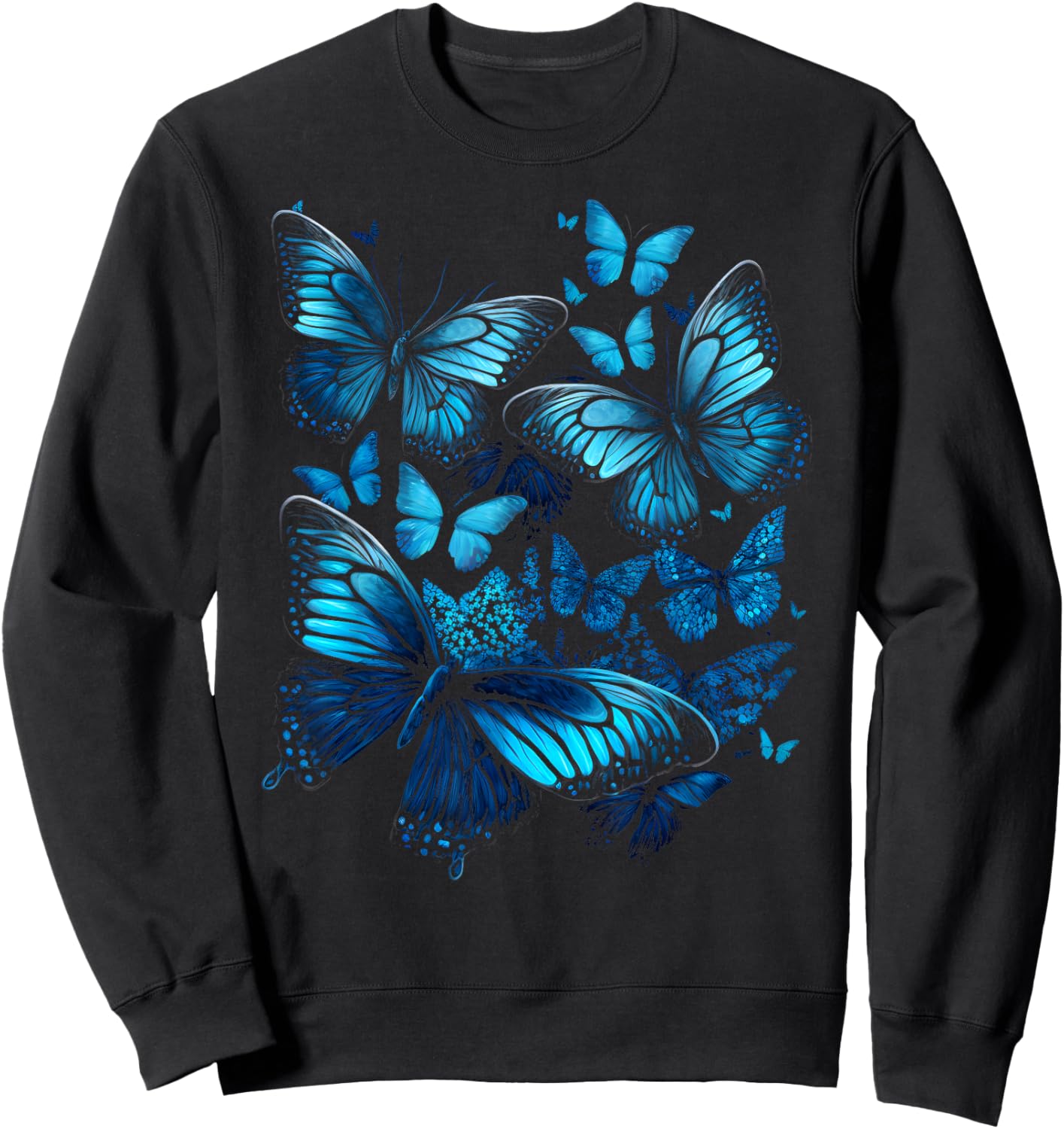 Beautiful Butterflies Summer Funny Graphic Butterfly Print Sweatshirt - Sweatshirt | Black