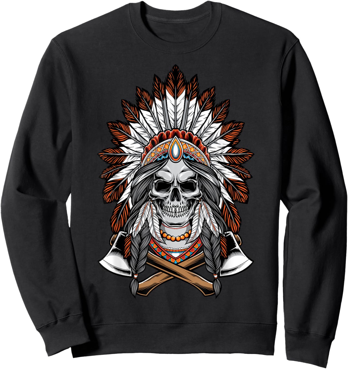 Chief Indian skull Tribal Headdre for lover Indigenous Sweatshirt - Sweatshirt | Black