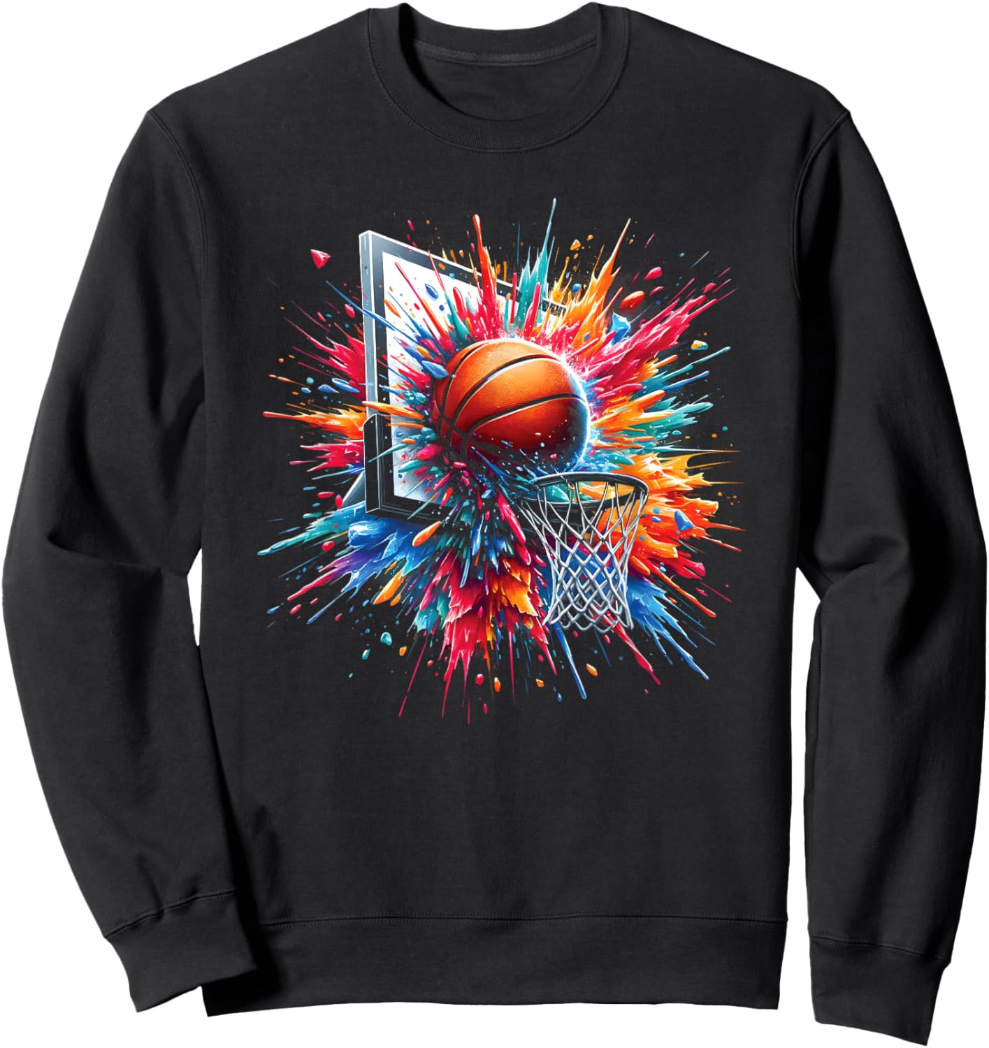 Colorful Basketball Tie Dye Color Splash Hoop Net Dunk Sweatshirt - Sweatshirt | Black