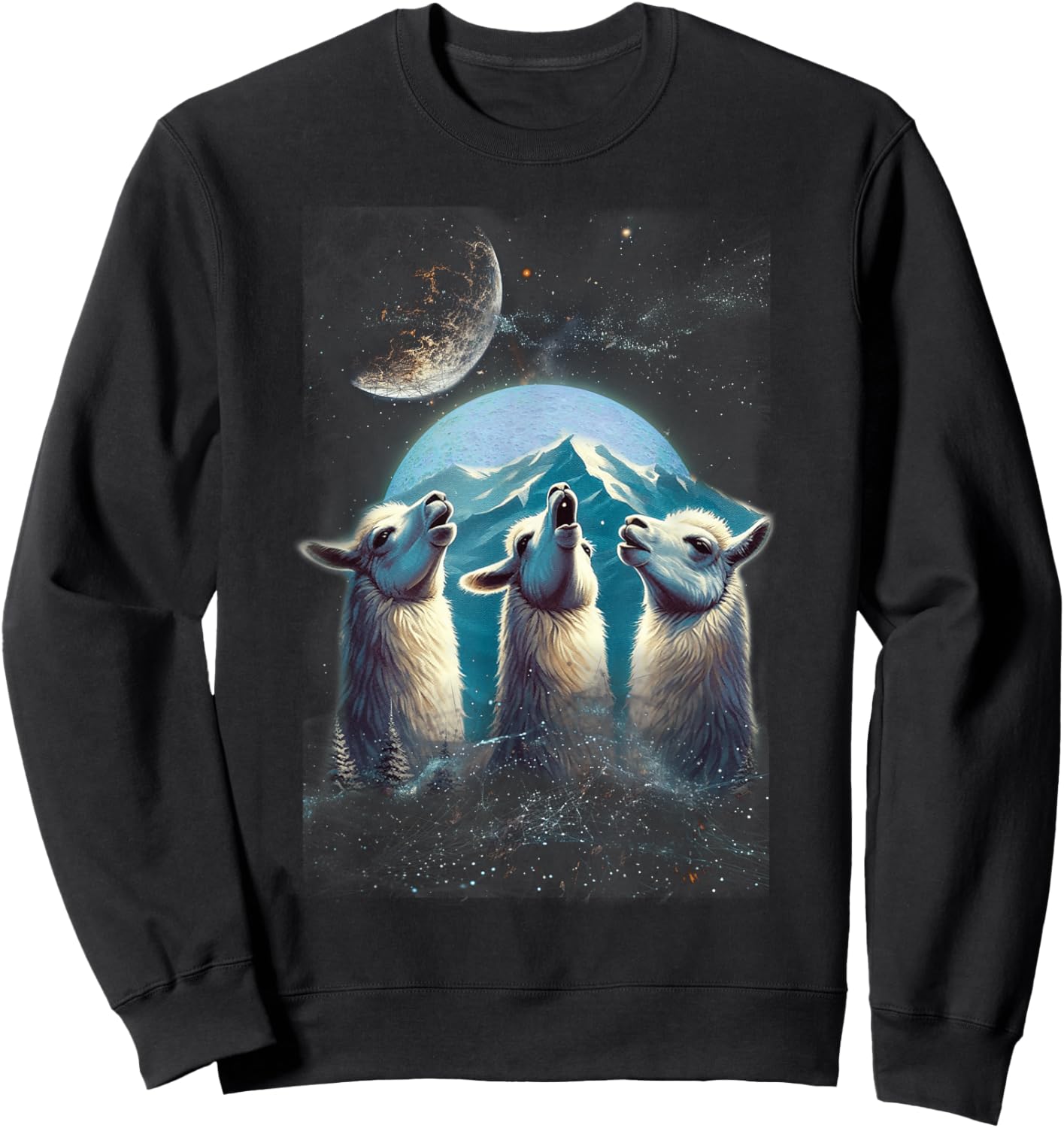 Three Llamas Howling At The Moon Funny Parody Llama Sweatshirt - Sweatshirt | Black