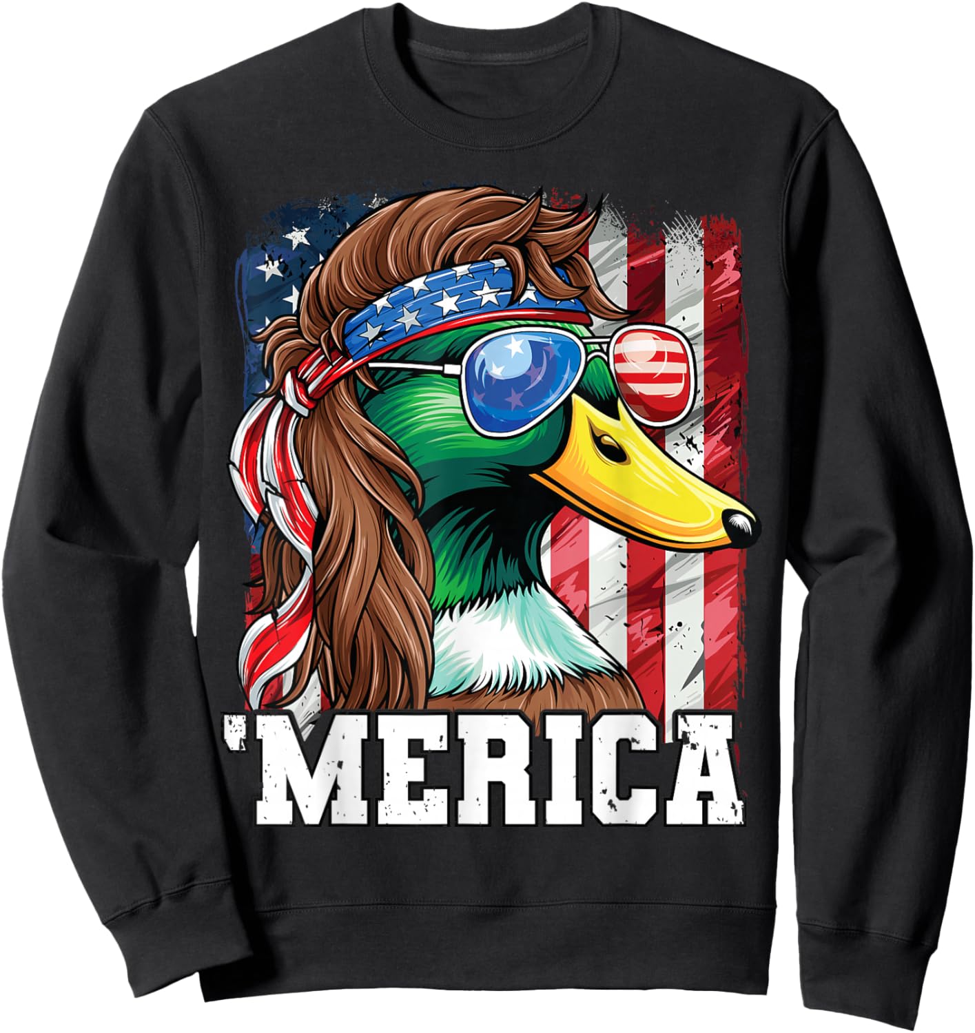 Merica USA American Flag Patriotic 4th of July Duck Hunting Sweatshirt - Sweatshirt | Black