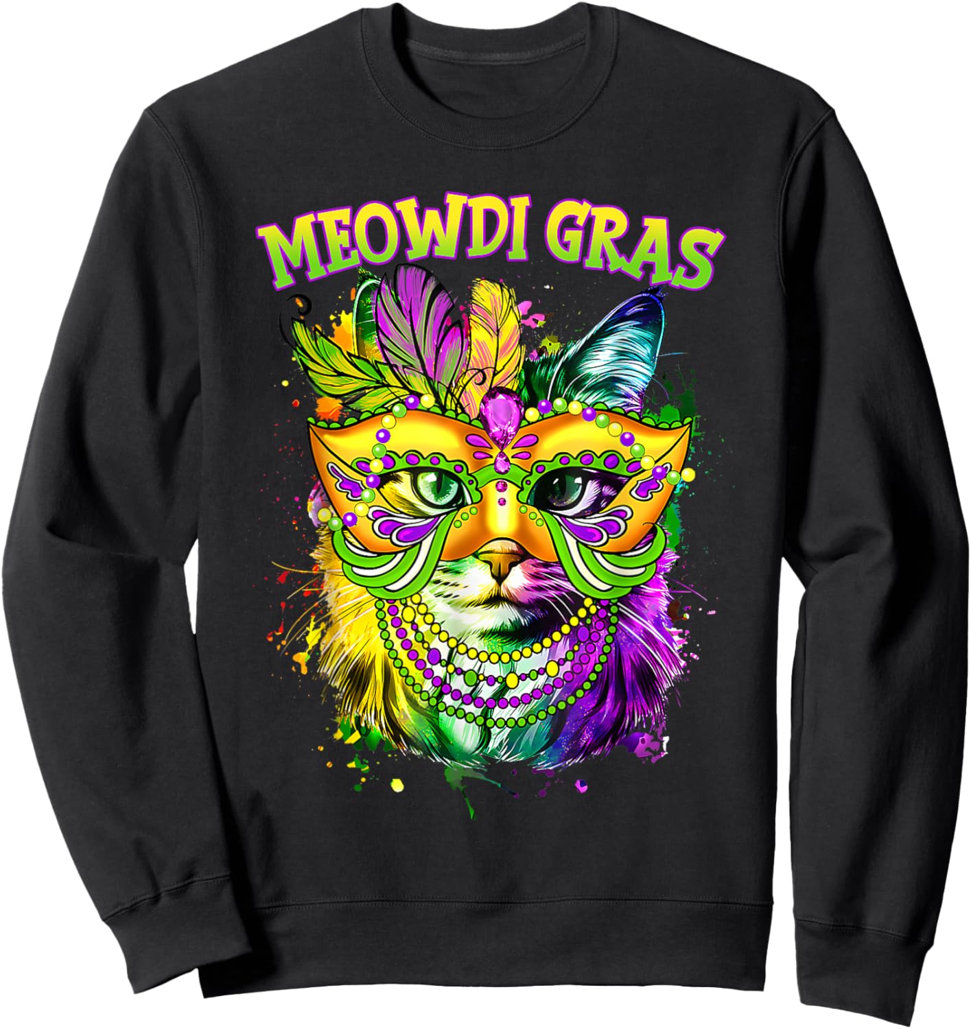 Meowdi Gras Mardi Gras Cat Lover New Orleans Louisiana USA Sweatshirt - Sweatshirt | Black