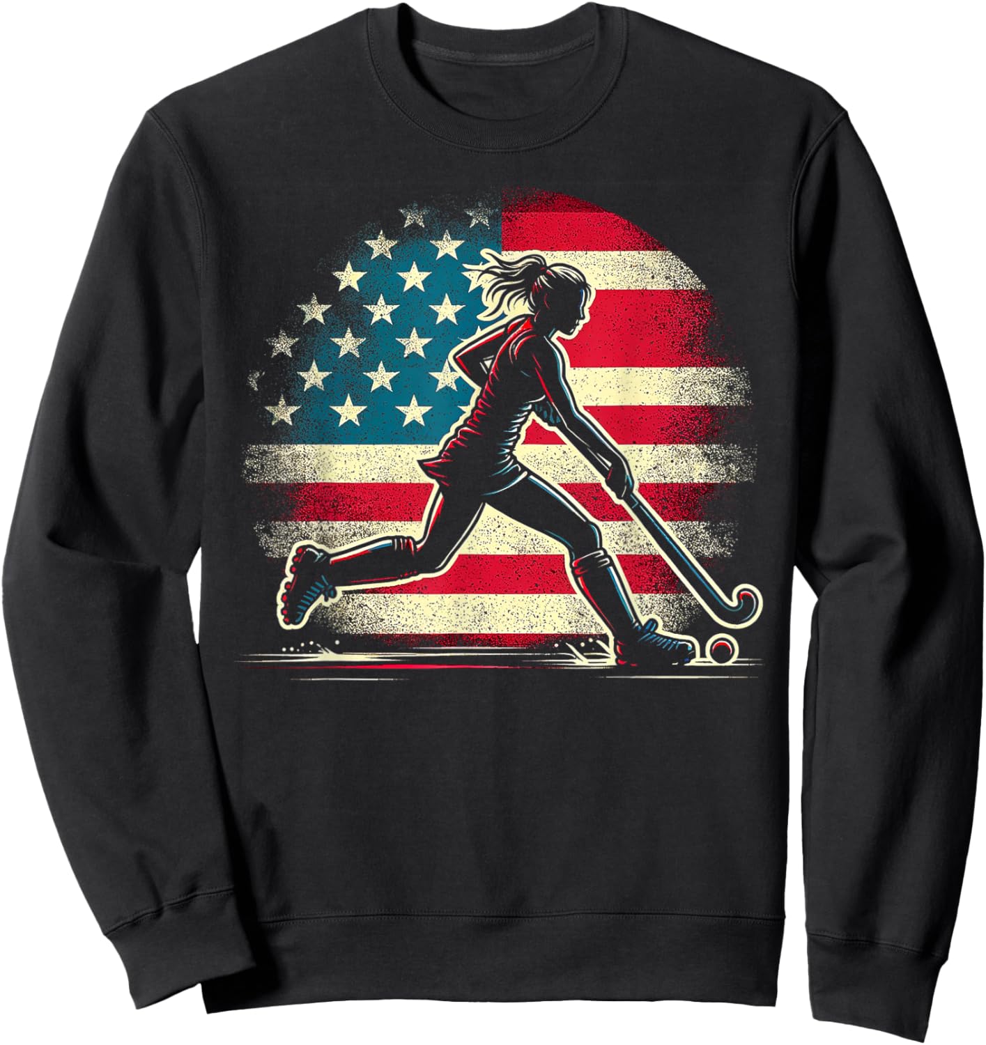 Field Hockey Girl USA United States Of America Flag Sweatshirt - Sweatshirt | Black