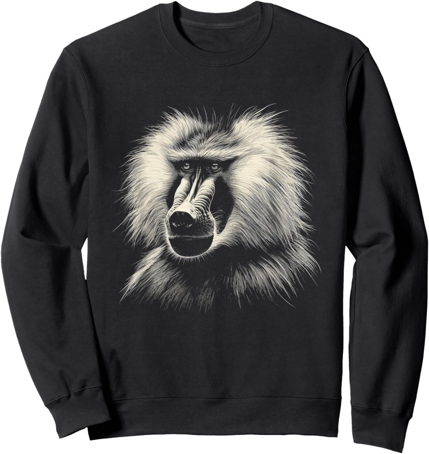 Vintage Baboon Face Graphic Art Design Sweatshirt - Sweatshirt | Black