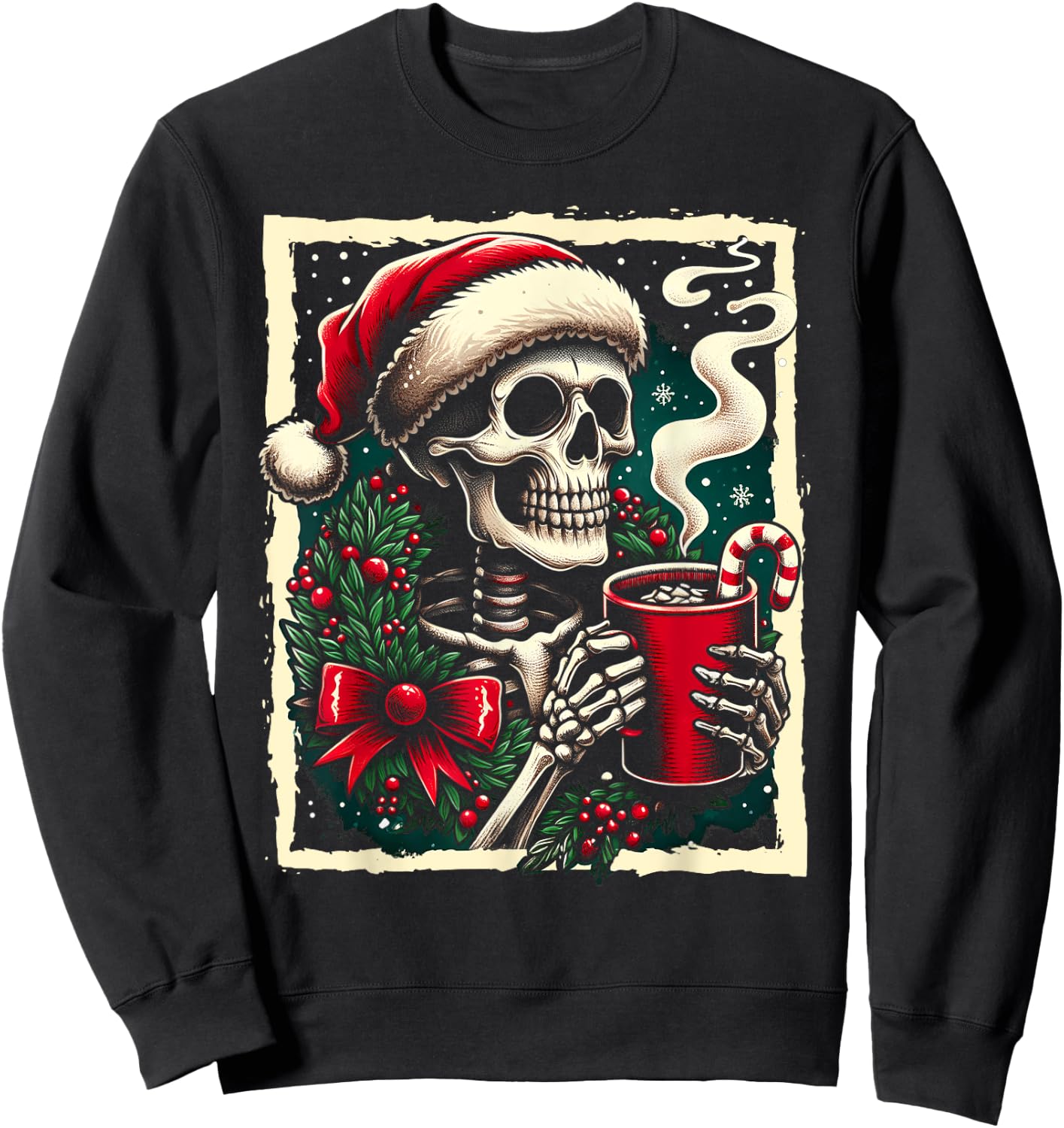 Christmas Skeleton Hot Cocoa Dead Inside Spooky Xmas Holiday Sweatshirt - Sweatshirt | Black