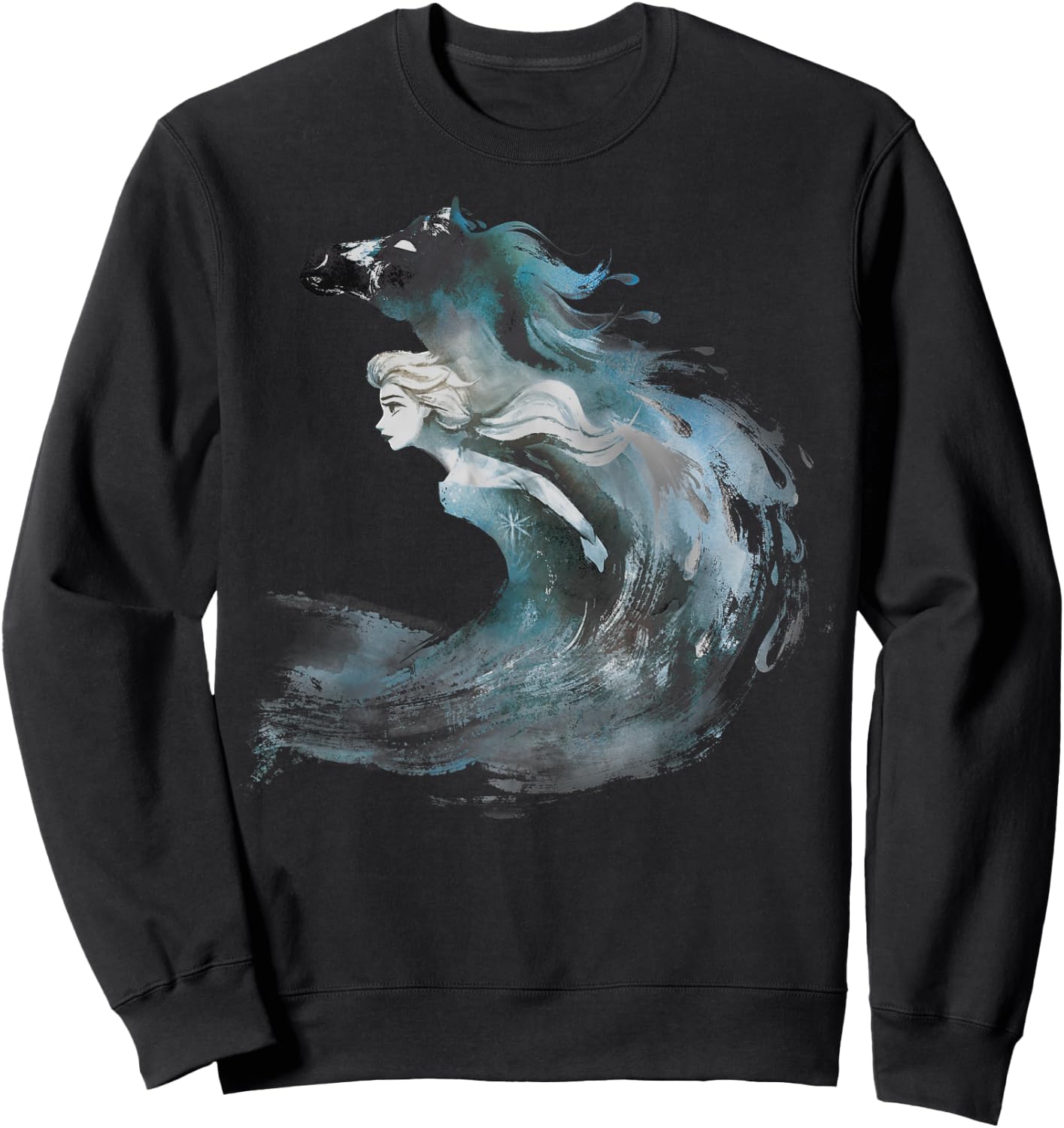 Disney Frozen 2 Elsa Watercolor Horse Painted Portrait Sweatshirt - Sweatshirt | Black