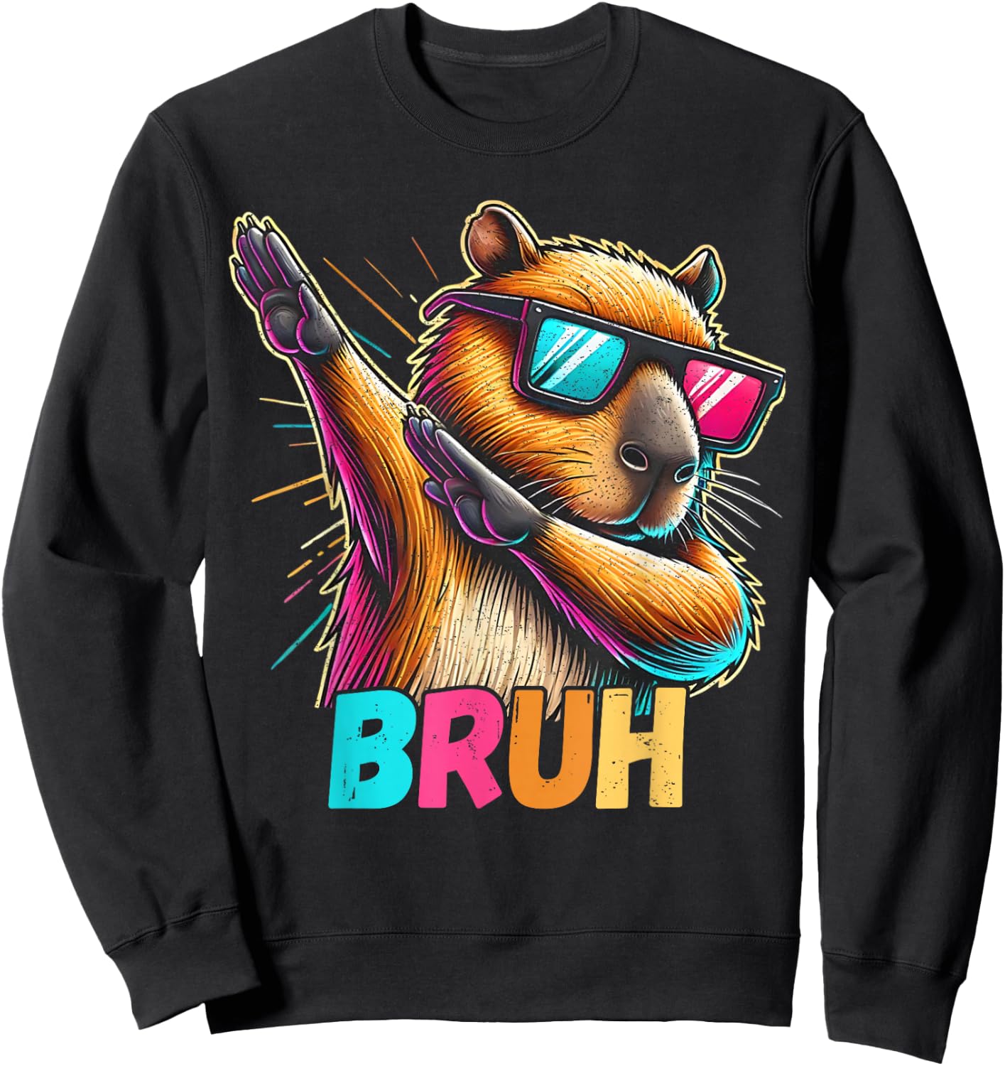 Funny Dabbing Capy Bruh Teens Youth Kids Meme Rodent Lovers Sweatshirt - Sweatshirt | Black