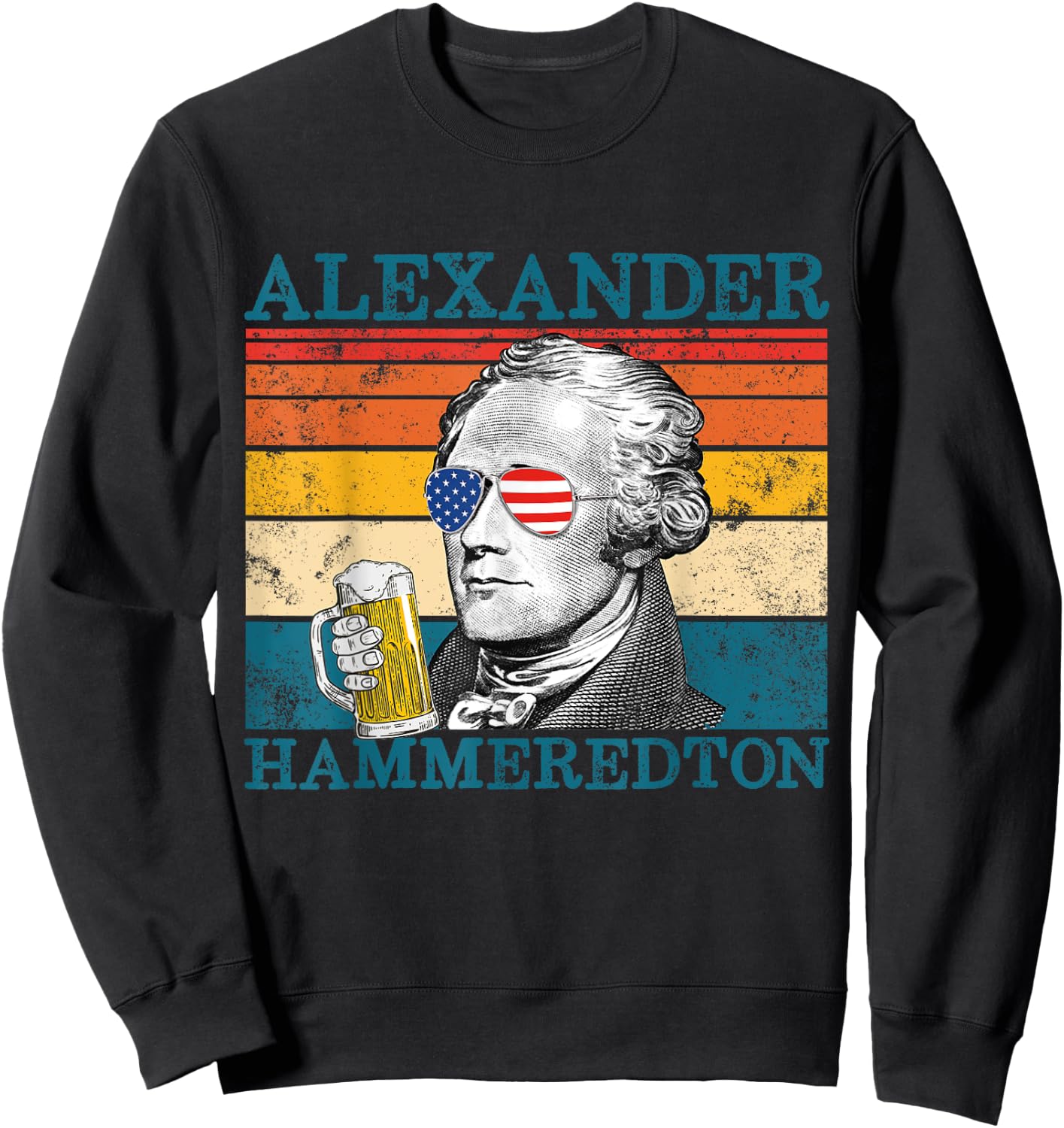 Alexander Hammeredton Retro Drinking Alexander Hamilton Sweatshirt - Sweatshirt | Black