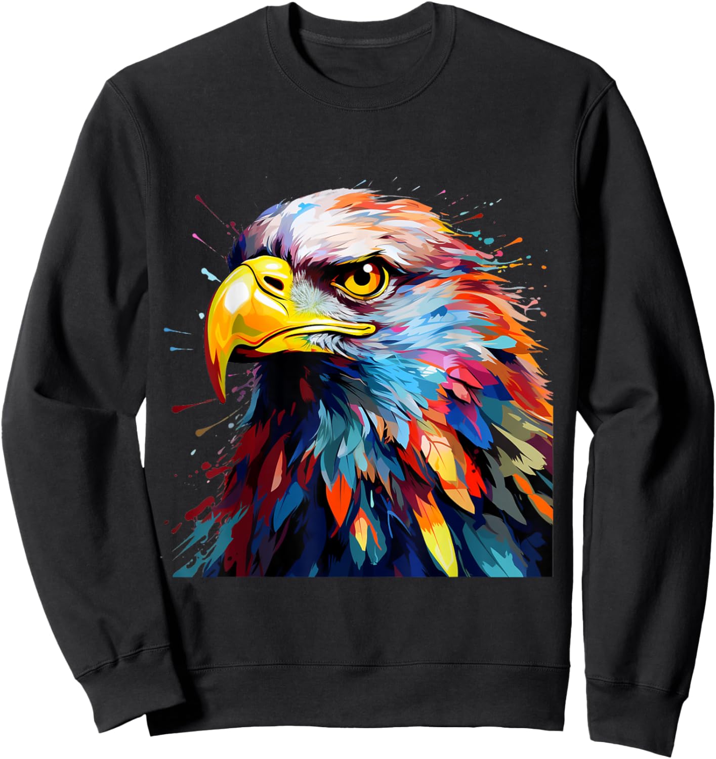 Cool Colorful Eagle Portrait Graphic Sweatshirt - Sweatshirt | Black