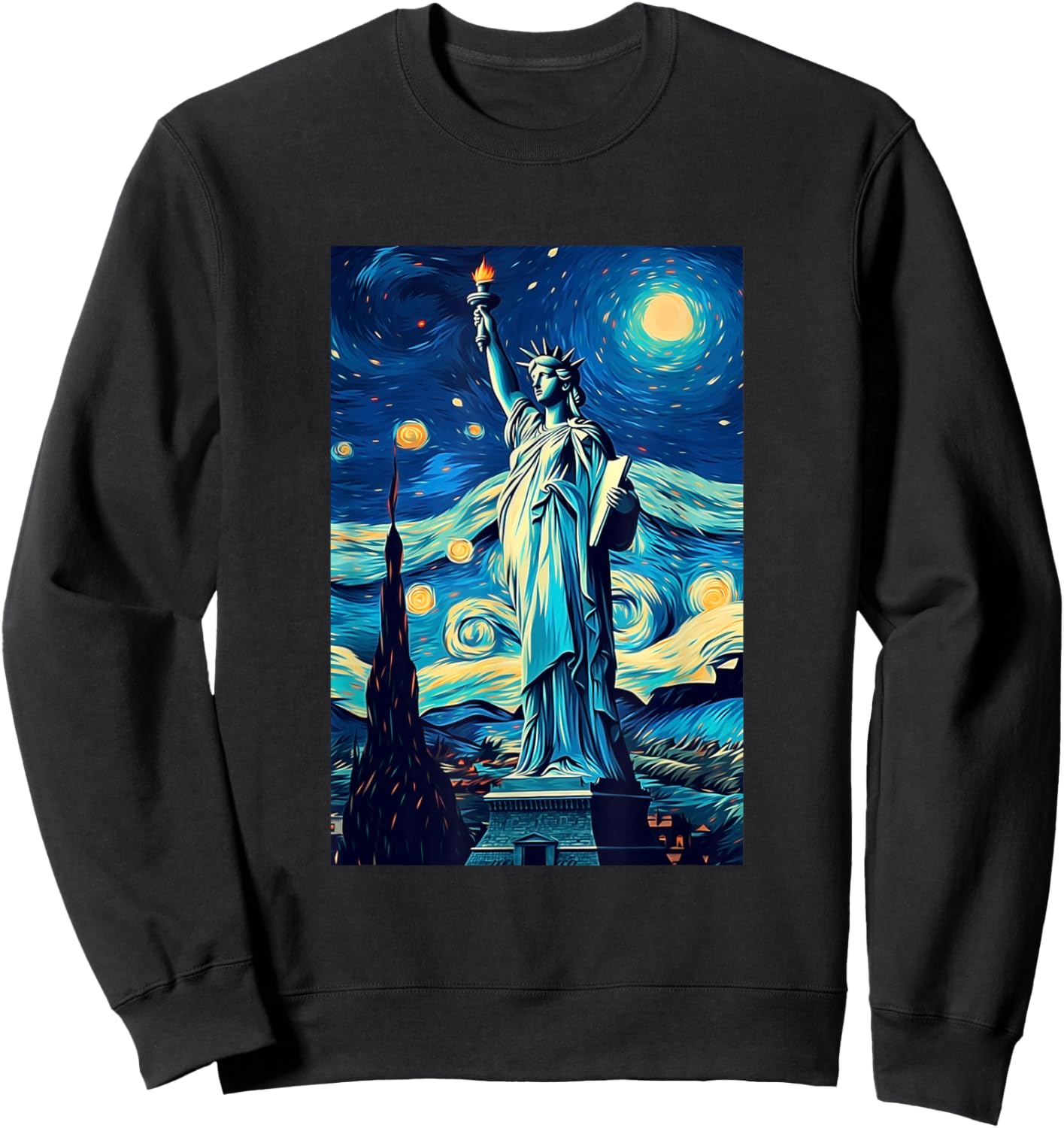Statue of Liberty - New York - Van Gogh Style - Starry Night Sweatshirt - Sweatshirt | Black