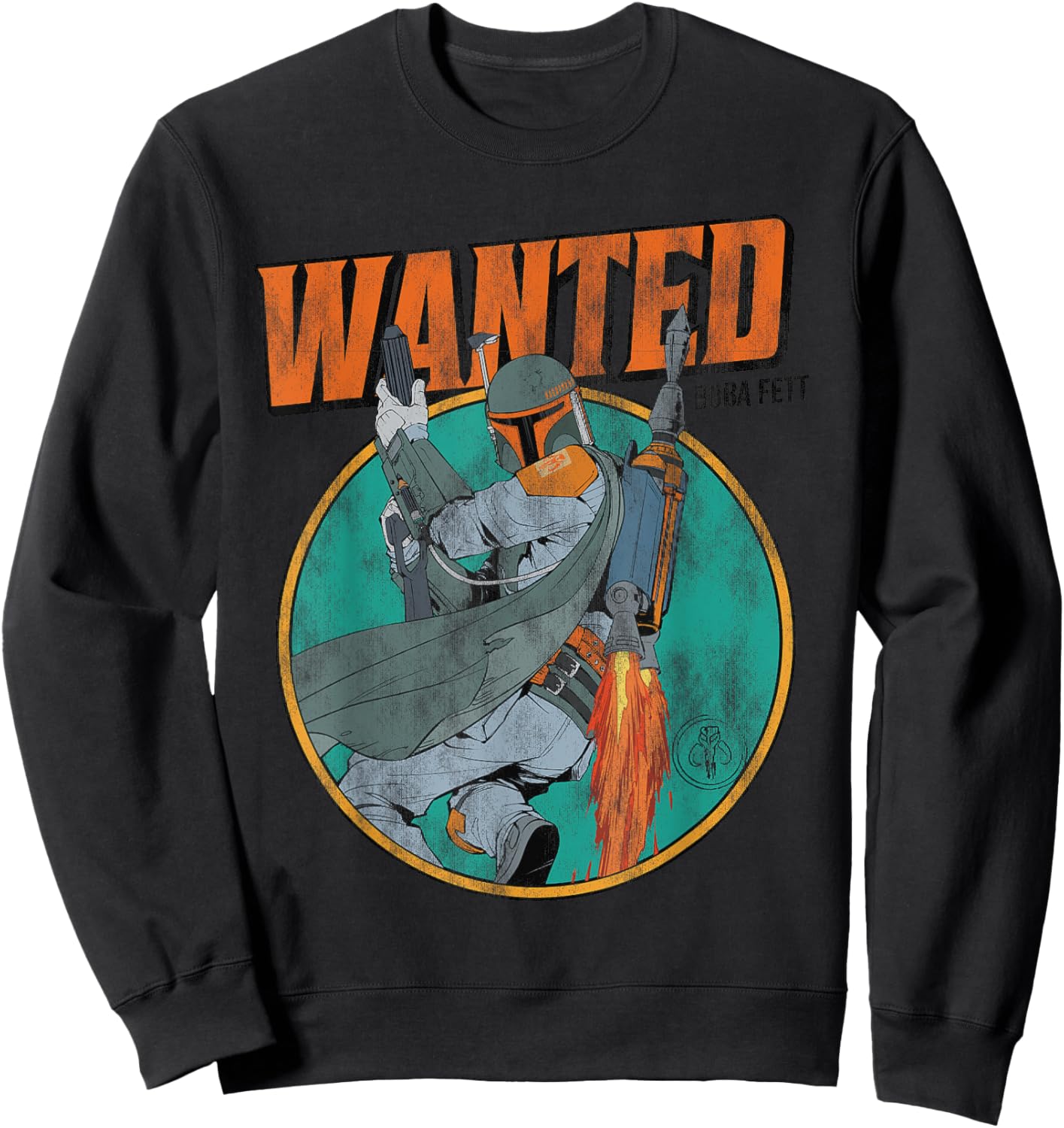 Star Wars Boba Fett Wanted Mandalorian Distressed Sweatshirt - Sweatshirt | Black