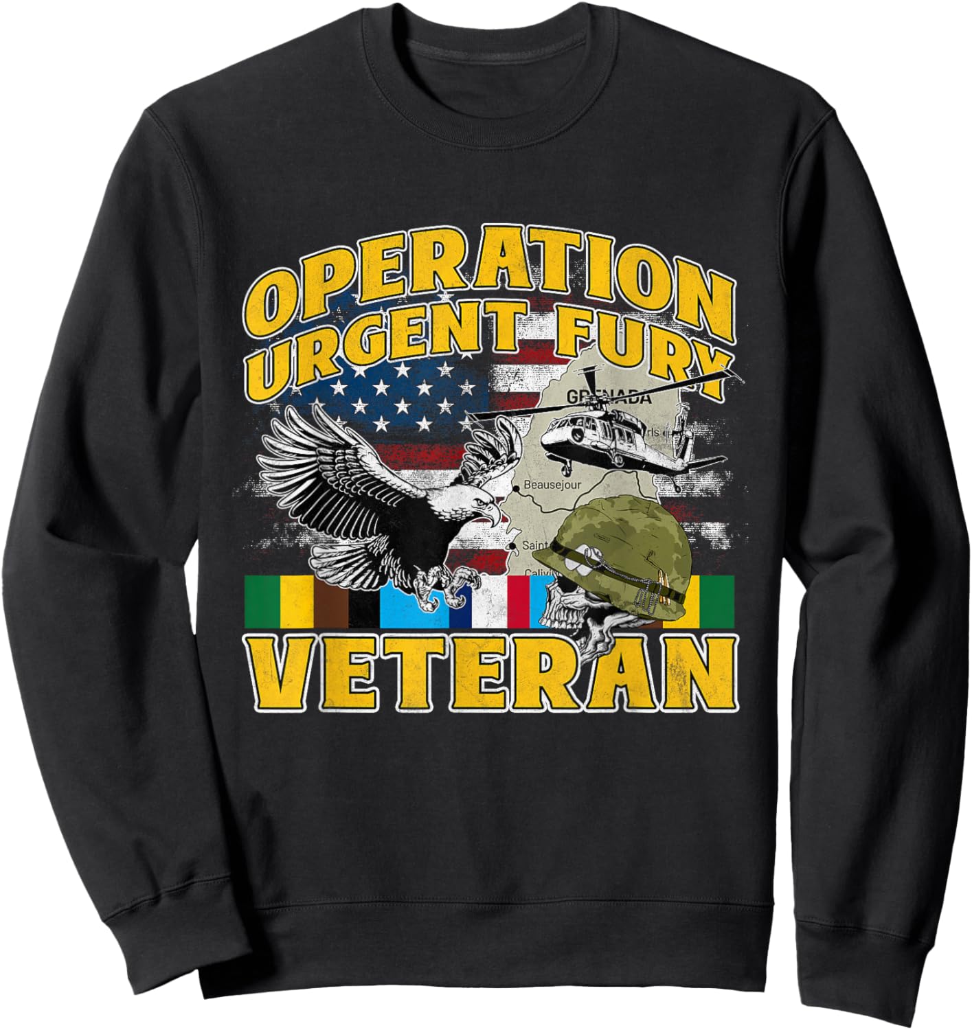 OUF Veteran Operation Urgent Fury Ribbon Grenada Vintage Sweatshirt - Sweatshirt | Black