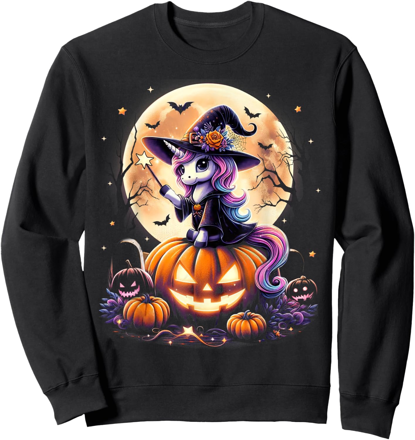 Cute Unicorn Witch Pumpkin Halloween Shirts Girls Daughter Sweatshirt - Sweatshirt | Black