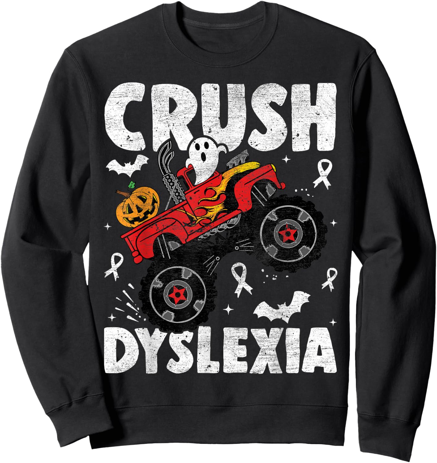 Crush Dyslexia Awareness Monster Truck Red Kids Boys Girls Sweatshirt - Sweatshirt | Black