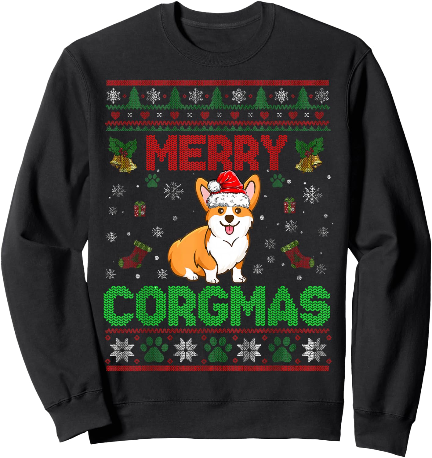 Corgi Christmas Sweater Cool Merry Corgmas Xmas Sweatshirt - Sweatshirt | Black