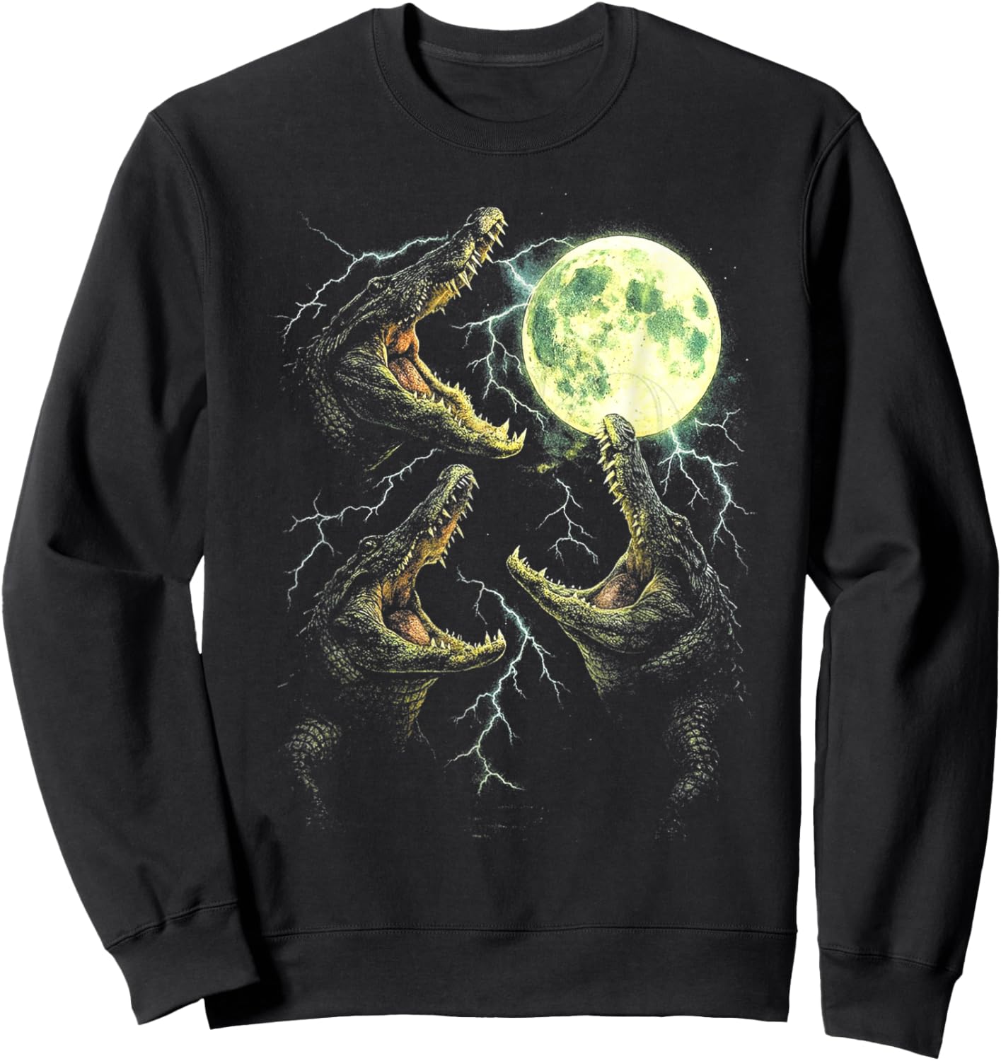 Retro Alligator Moon Howl 90s Swamp Lightning Design Sweatshirt - Sweatshirt | Black