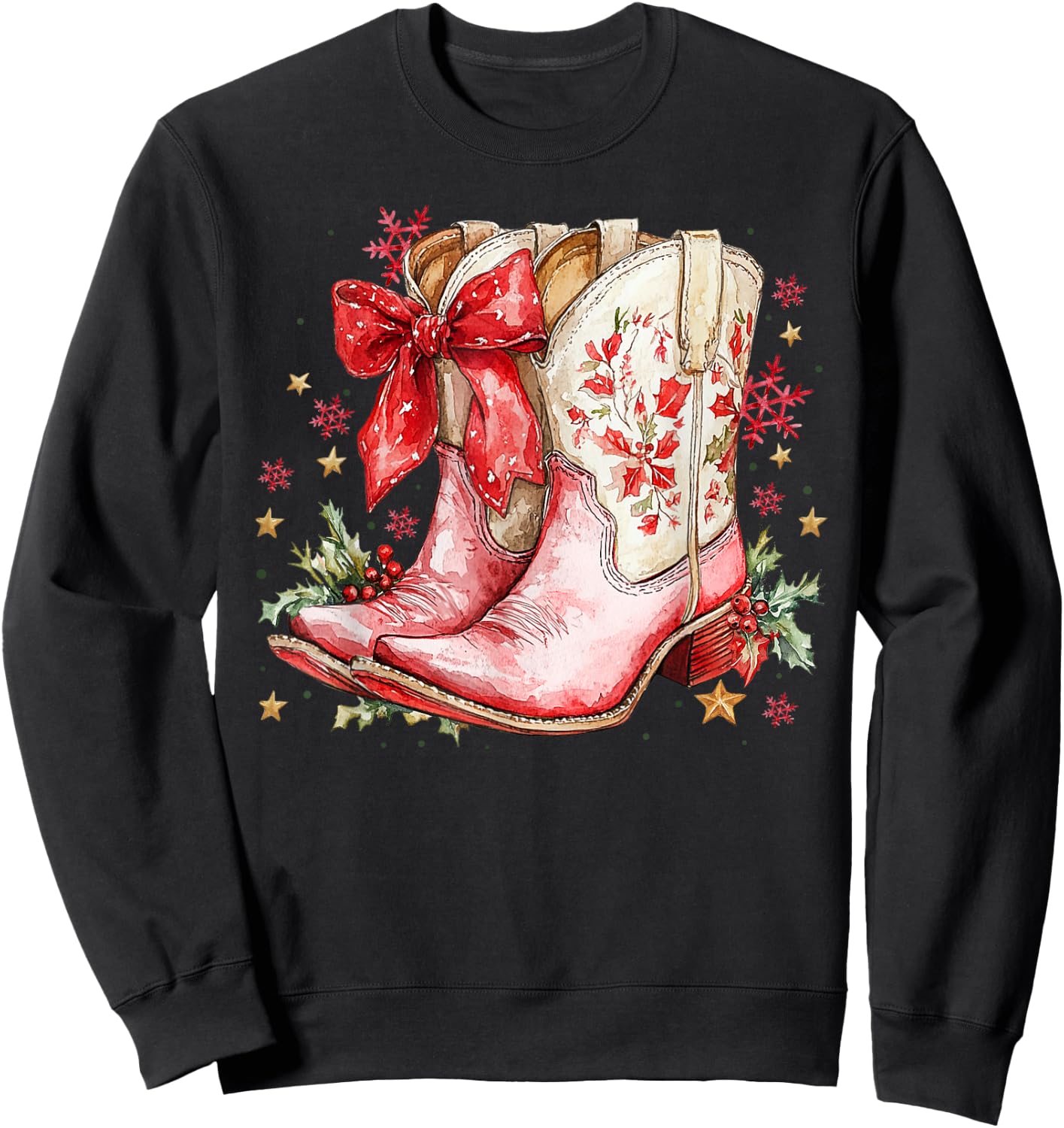 Western Christmas Family Pajamas Bow Cowgirl Cowboy Boots Sweatshirt - Sweatshirt | Black