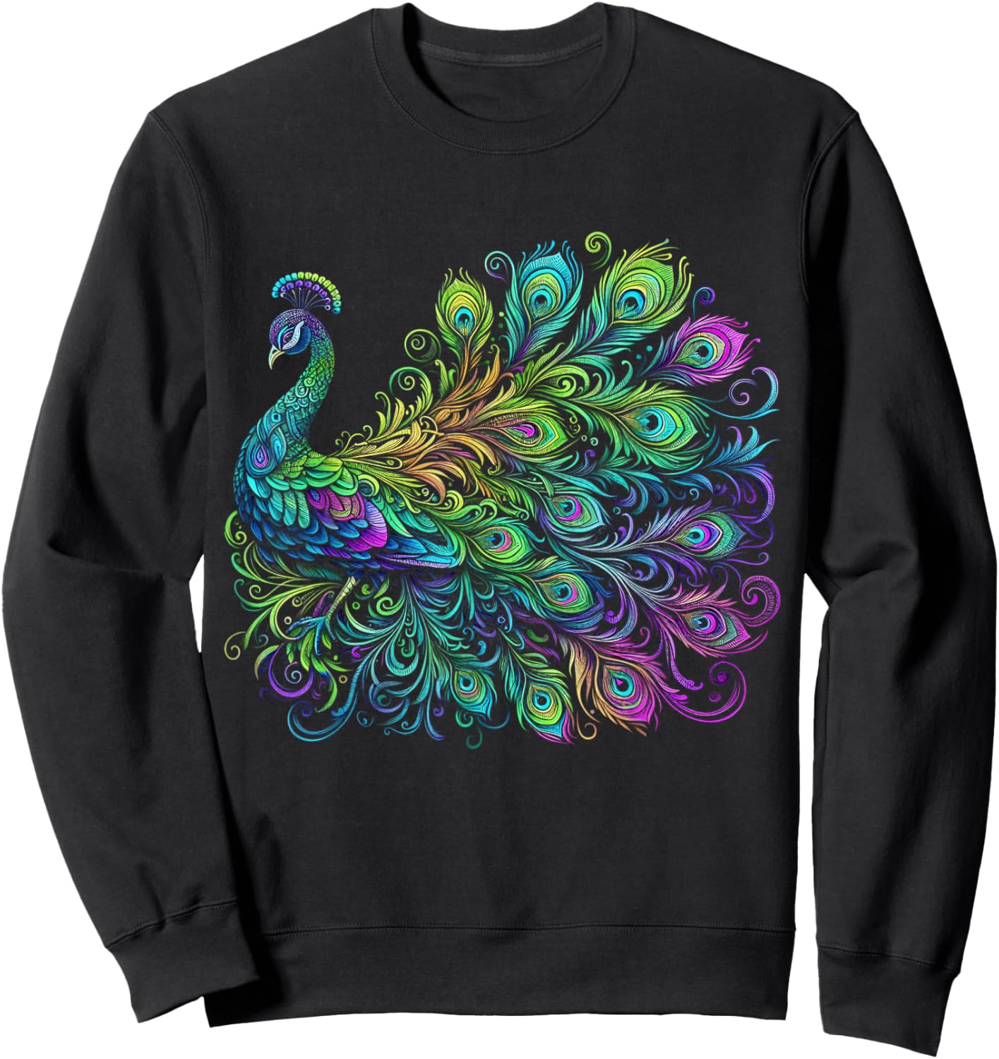 Psychedelic Peacock - Colorful Bird Lover Sweatshirt - Sweatshirt | Black