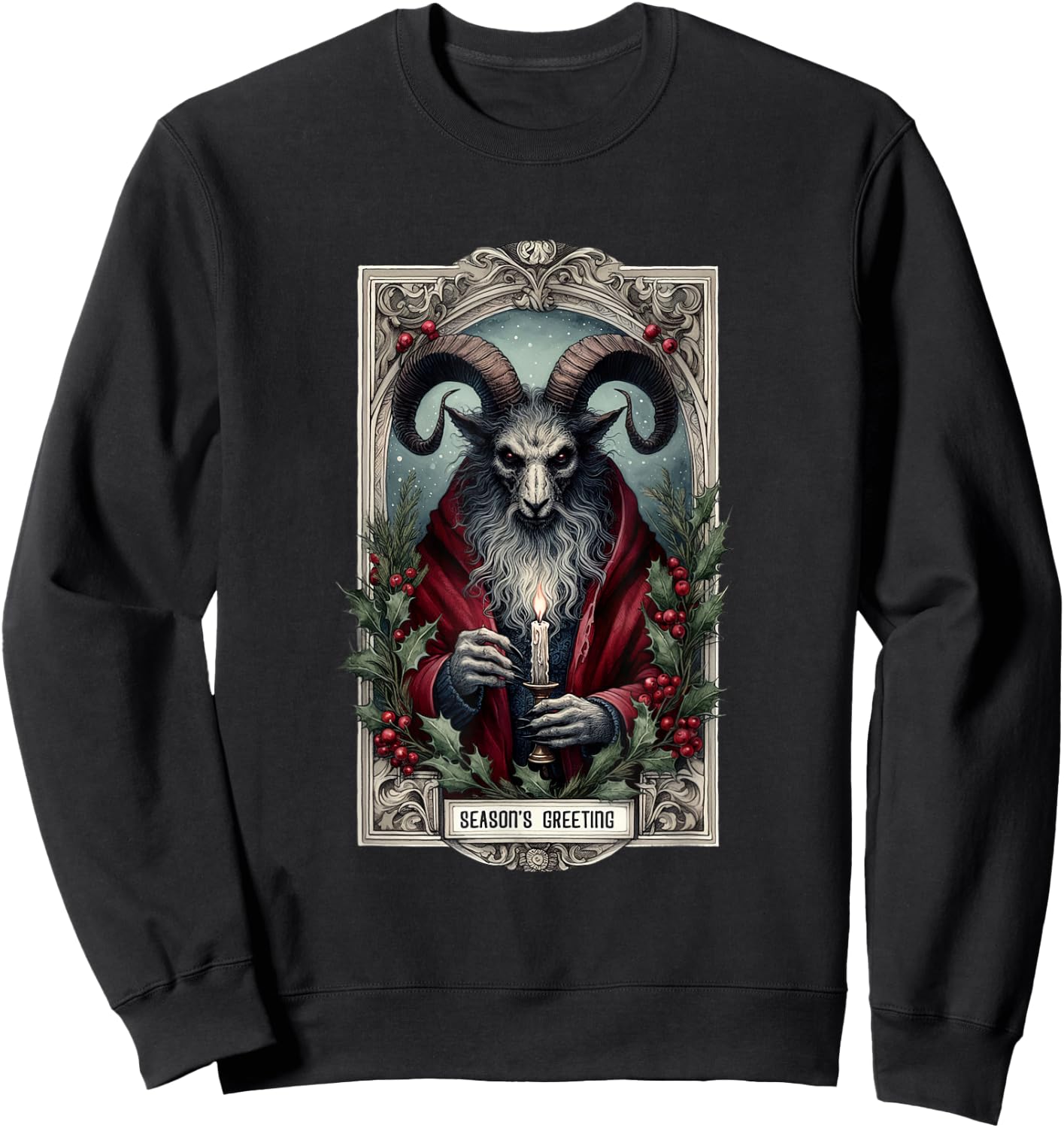 Season And Greeting Krampus Tarot Christmas Horror Holiday Sweatshirt - Sweatshirt | Black