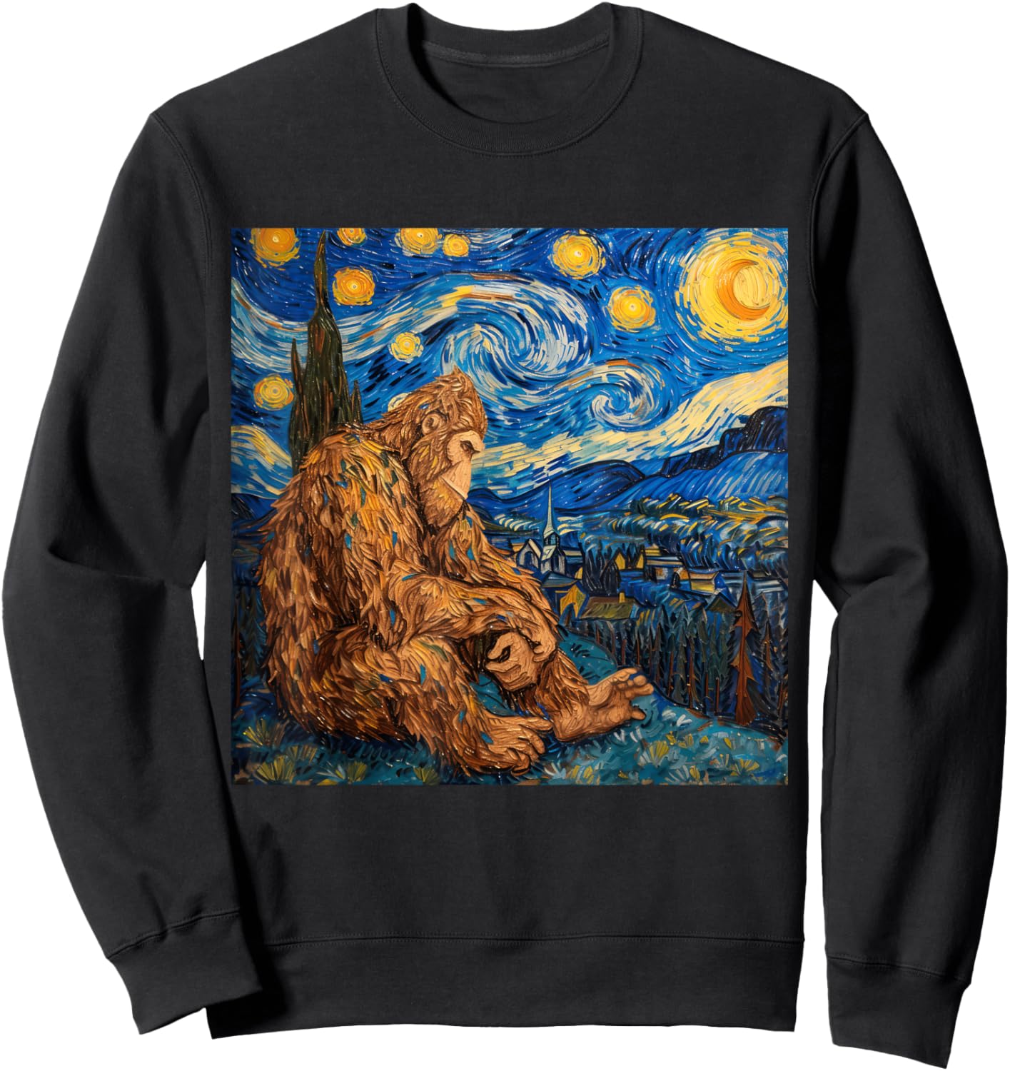 Sasquatch Starry Night Van Gogh Sweatshirt - Sweatshirt | Black