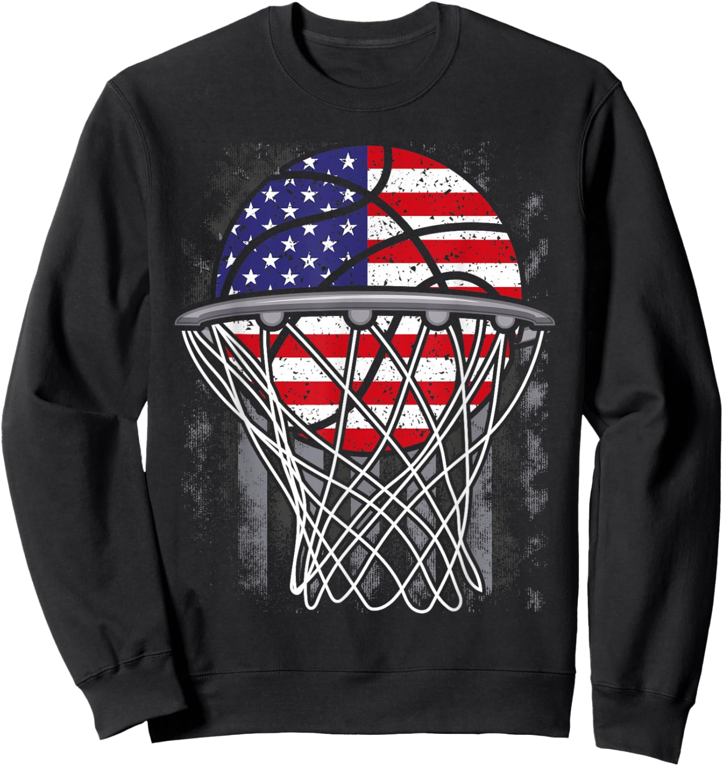 Kids 4th of July Basketball USA Flag Kids Youth Boys Girls Sweatshirt - Sweatshirt | Black