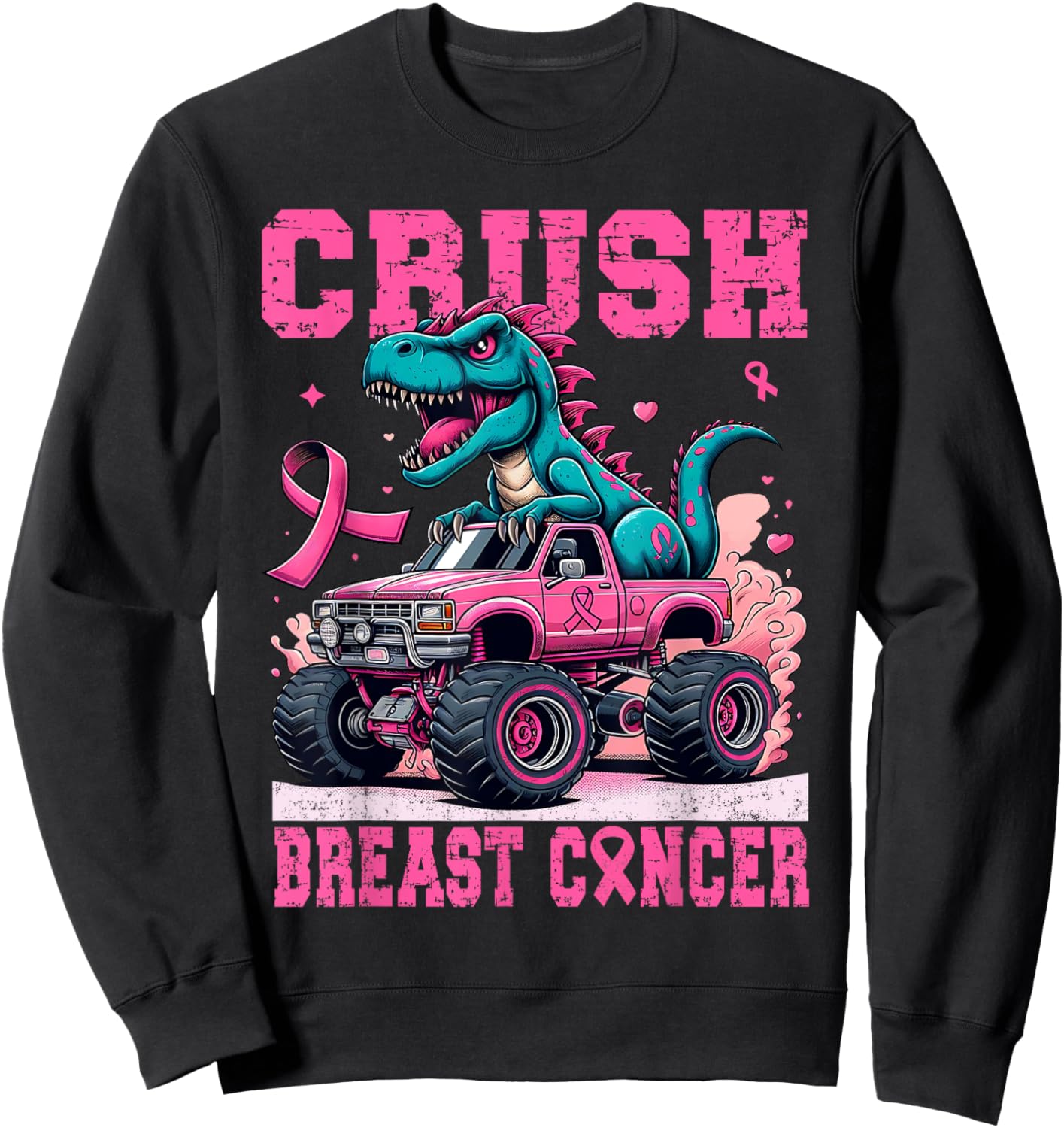 Crush Breast Cancer Awareness Pink Monster Truck Women Mom Sweatshirt - Sweatshirt | Black