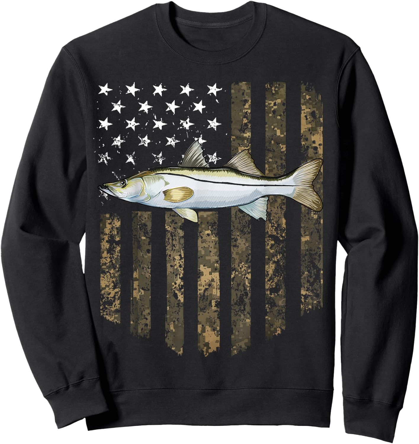 Camo American Flag Snook Fishing 4th Of July Sweatshirt - Sweatshirt | Black