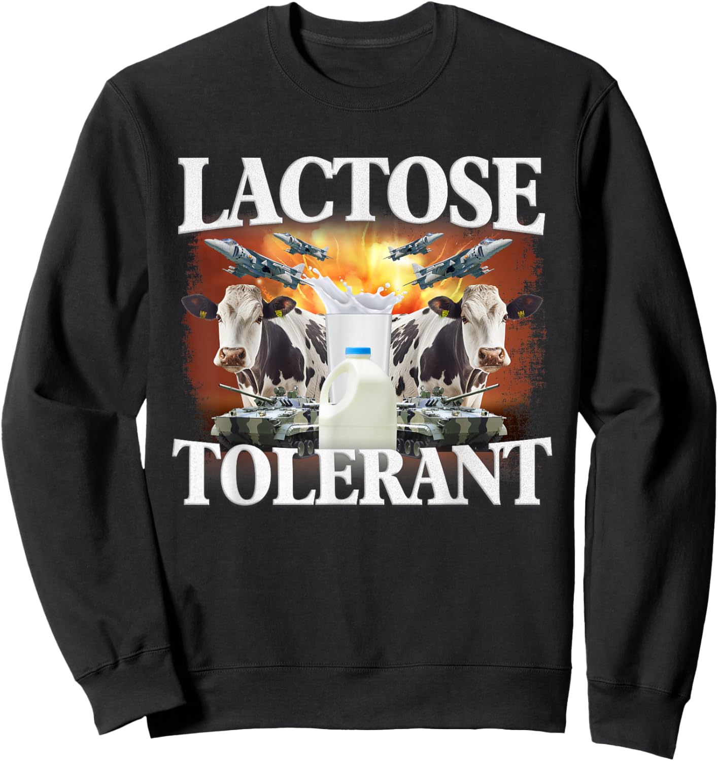 Funny Lactose Retro Pro-Dairy Apparel -Adults Black Cotton Blend Small Sweatshirt - Sweatshirt | Black