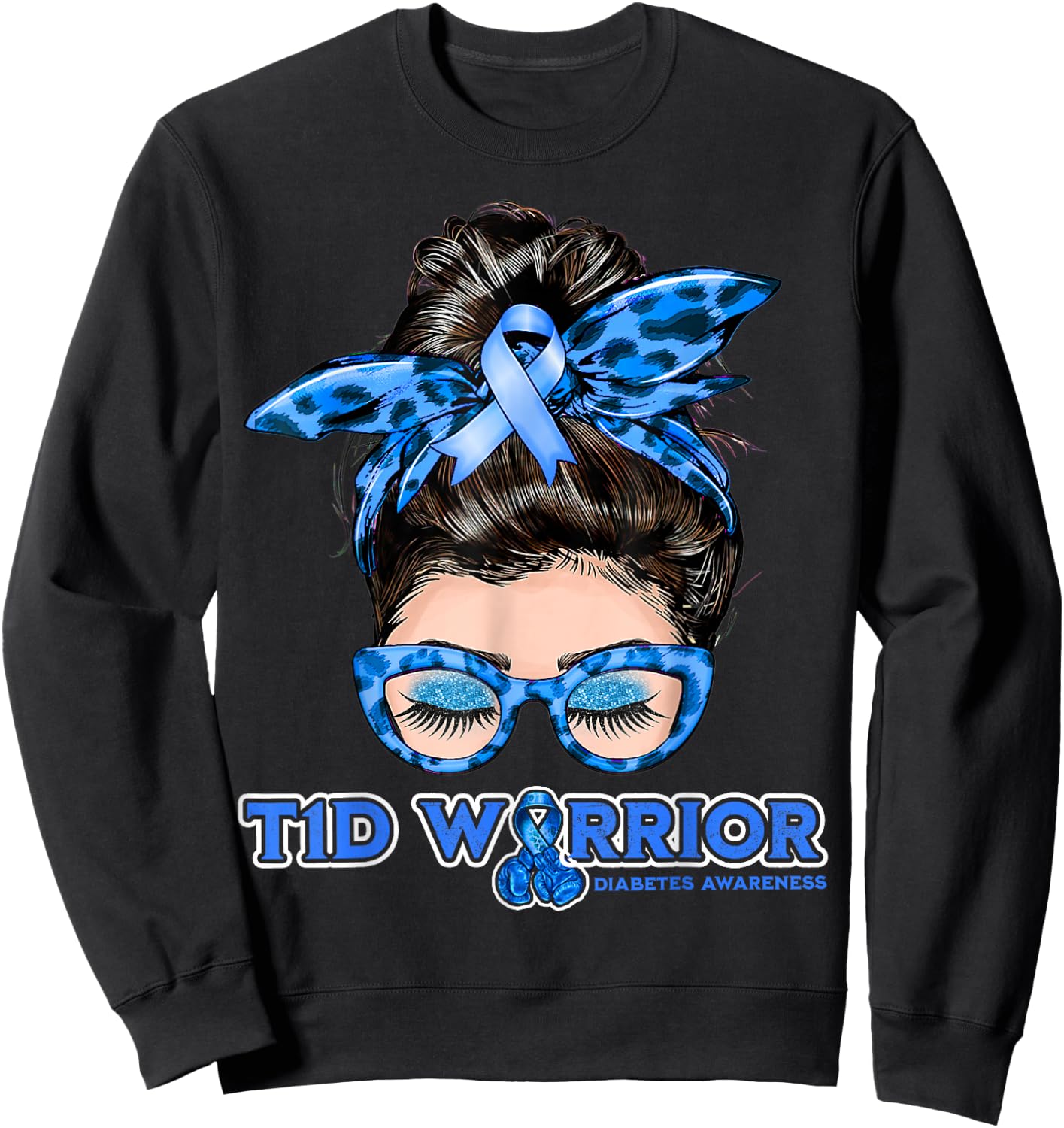 Messy Bun Type 1 Diabetes Awareness Diabetic T1D Warrior Sweatshirt - Sweatshirt | Black